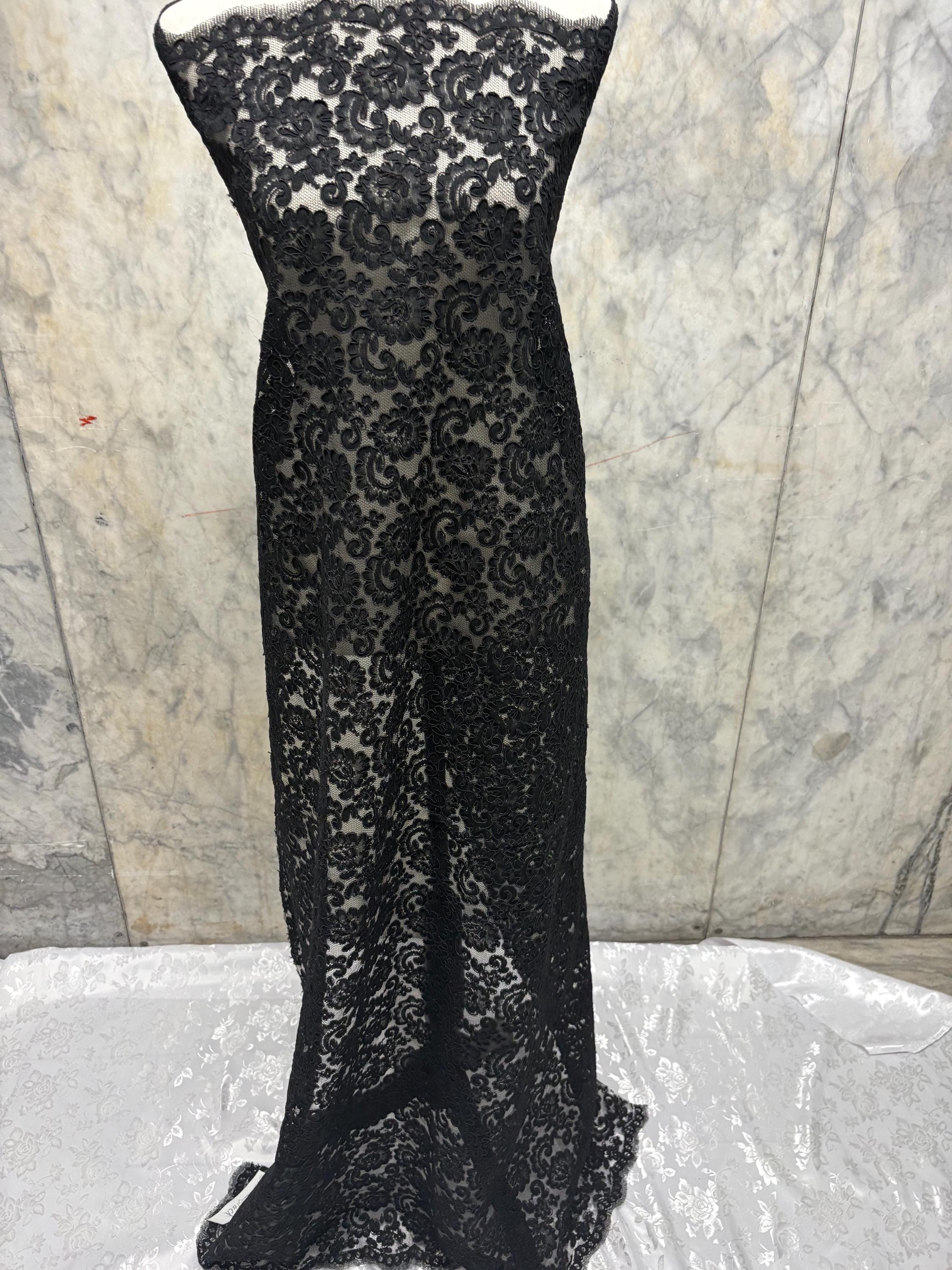 Black French lace Design 612C. Bridal Lace Embroidery Lot NAS