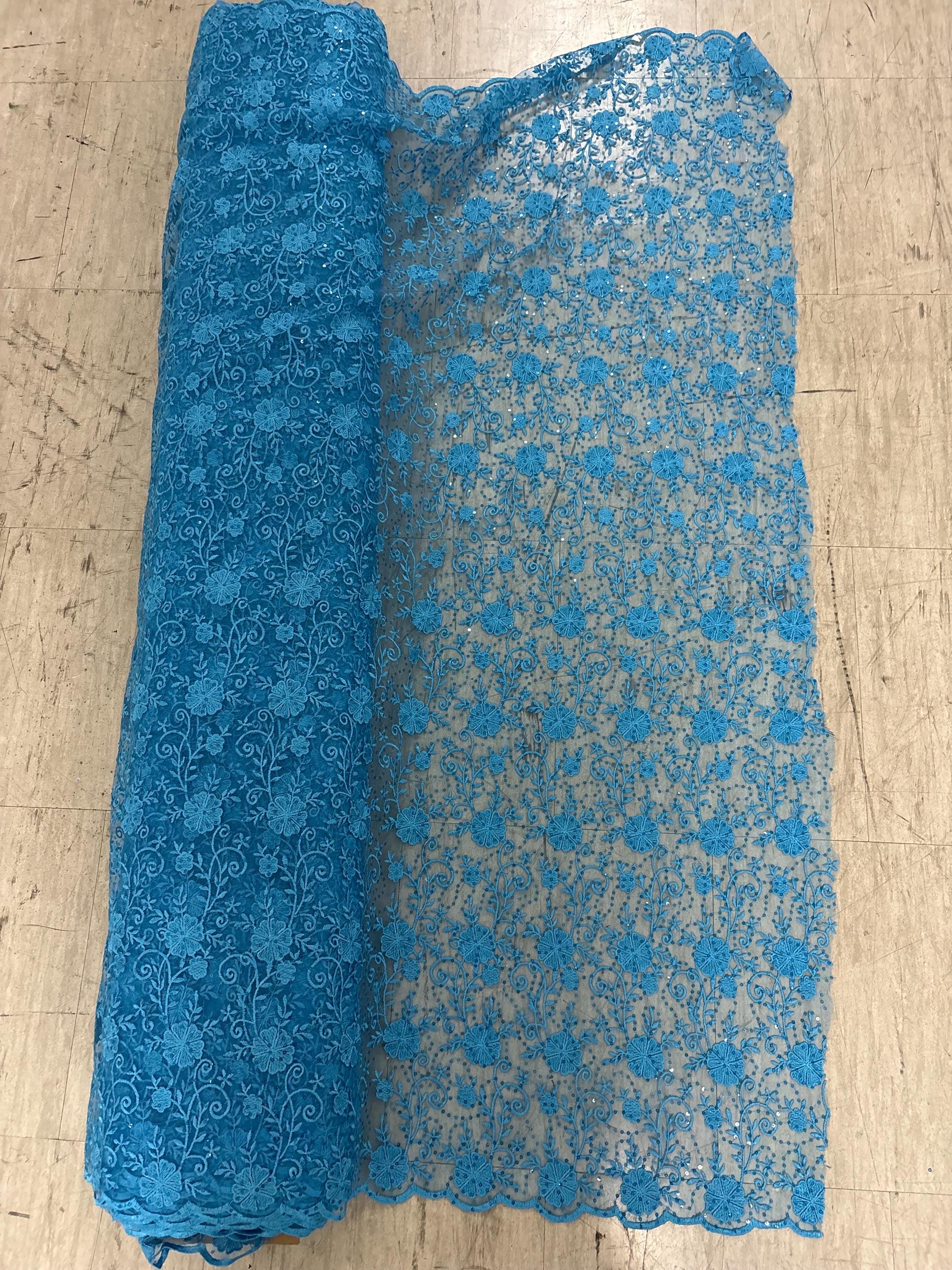 Lace color Turquoise design: , Double scalloped sequins Embroidery width 49/50"