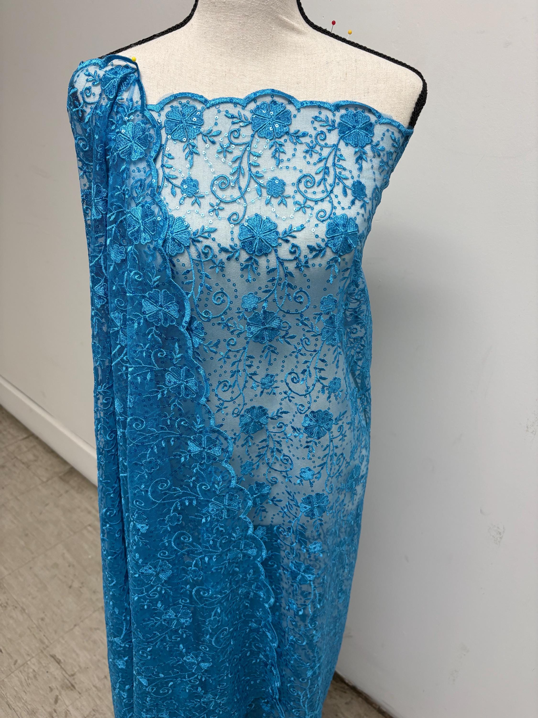 Lace color Turquoise design: , Double scalloped sequins Embroidery width 49/50"