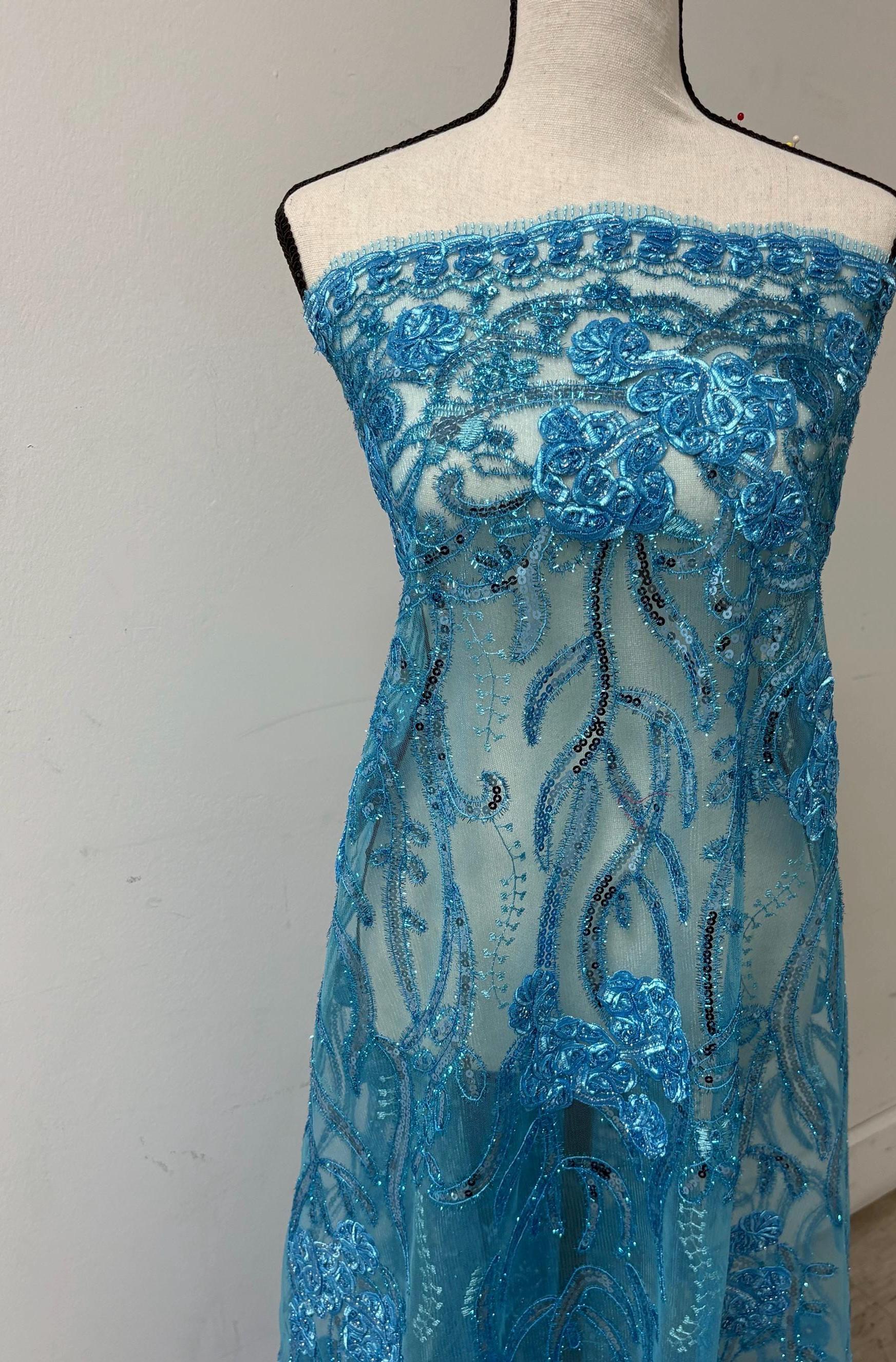 Lace design: WEDDING, Color Turquoise Double scalloped sequins Embroidery width 49/50"