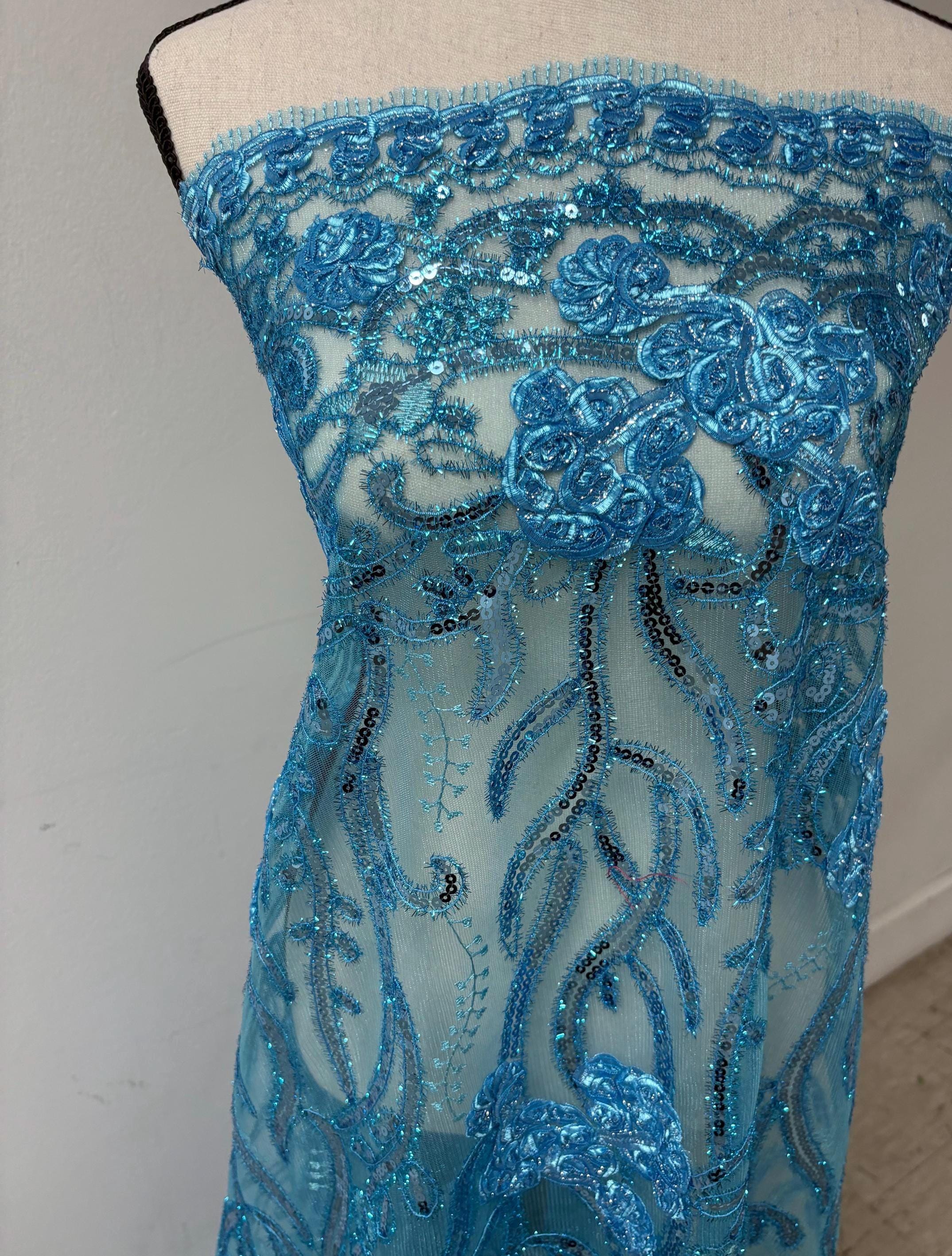 Lace design: WEDDING, Color Turquoise Double scalloped sequins Embroidery width 49/50"