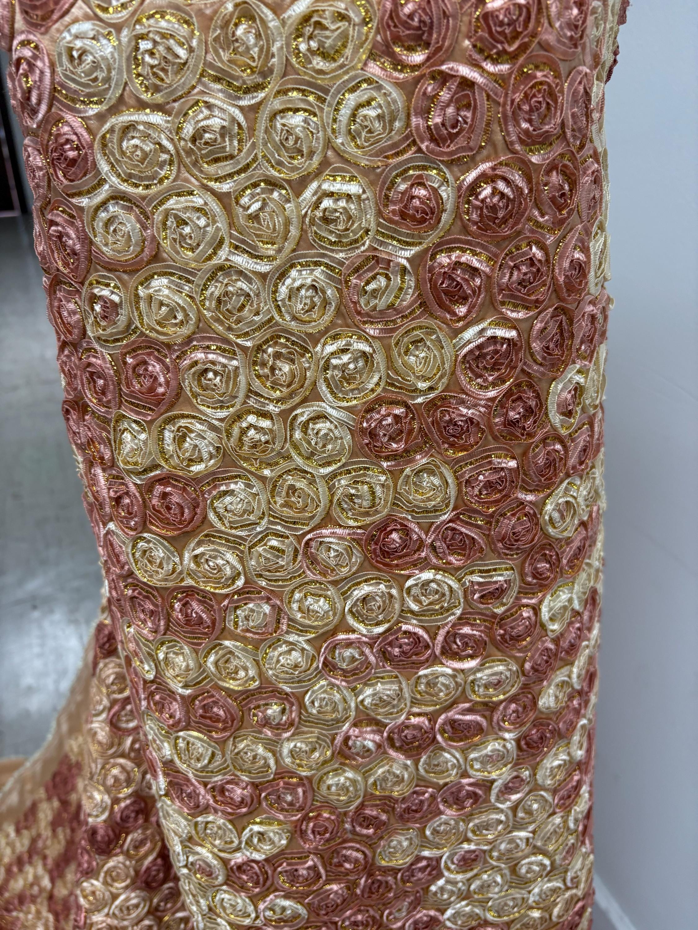 Embroidery Taffeta Fabric, Design small flower , A Two yards cut fabric color Brown gold width 54". sell by 2 yards increment continues.