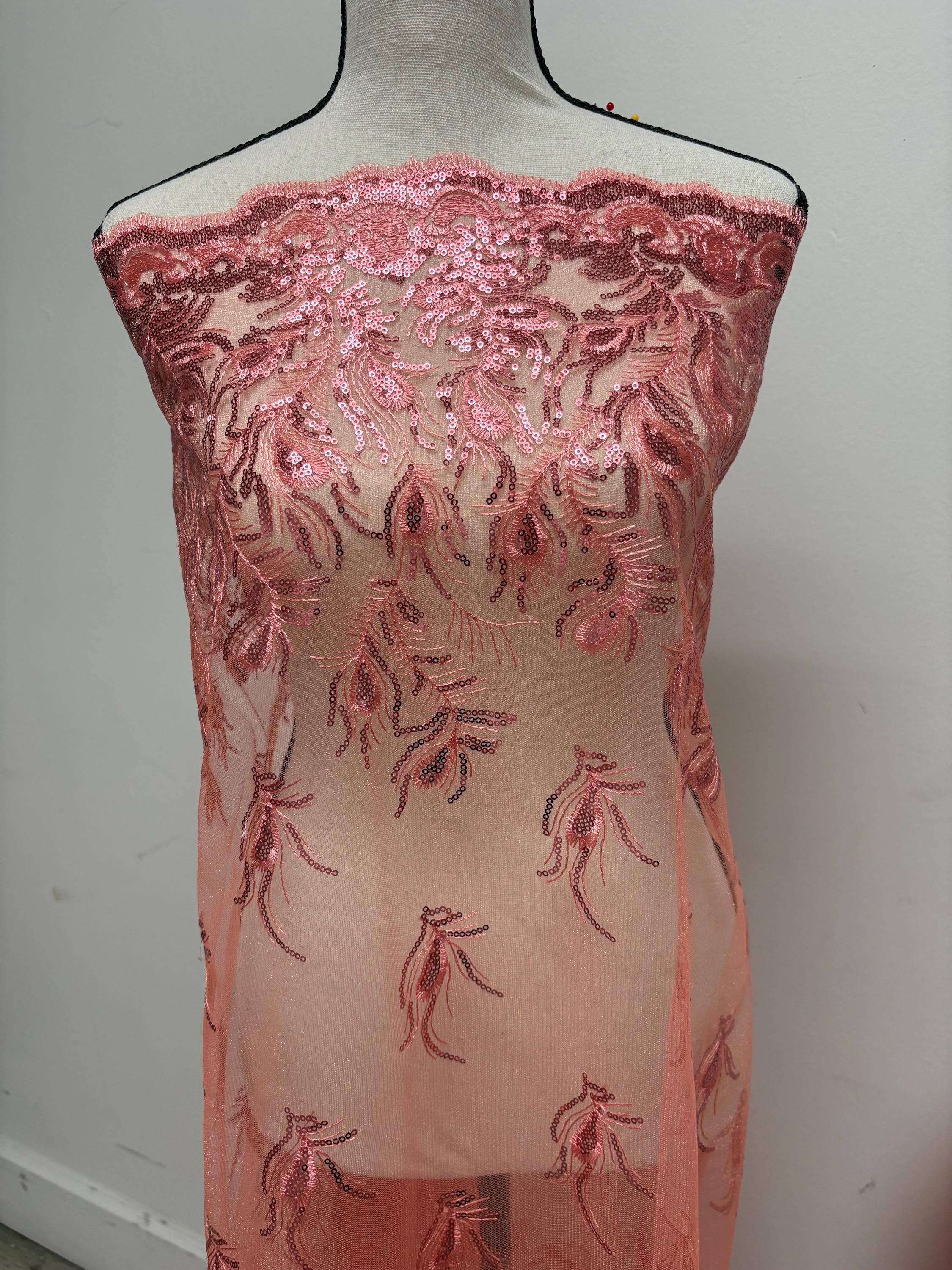 A 3-yard lace fabric design Peacock yx94-2, sequins, embroidery double scalloped edges. Width 49/50". sell by 3 yards increment continuous.