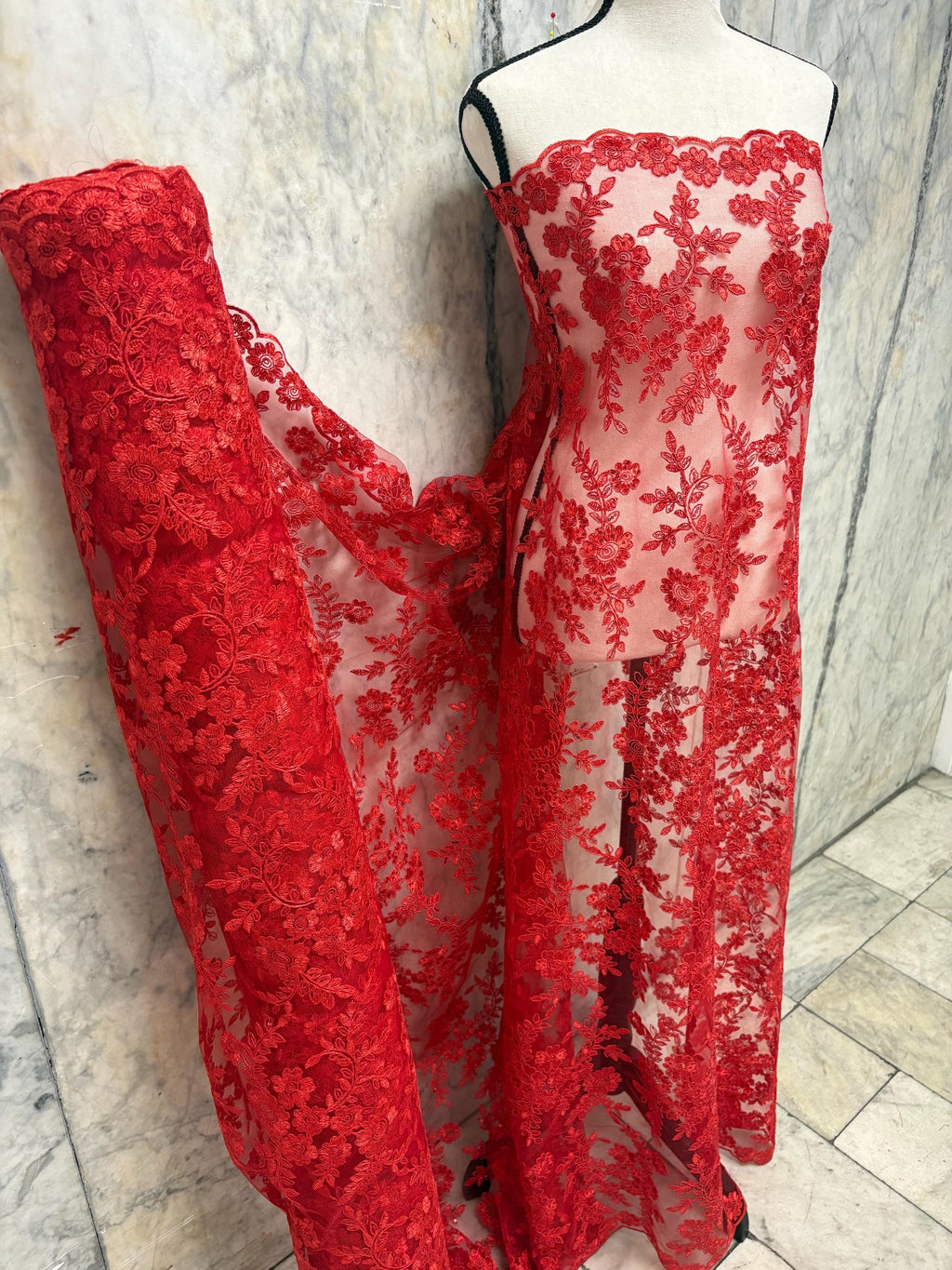 Lace fabric - Red - 49" Width
