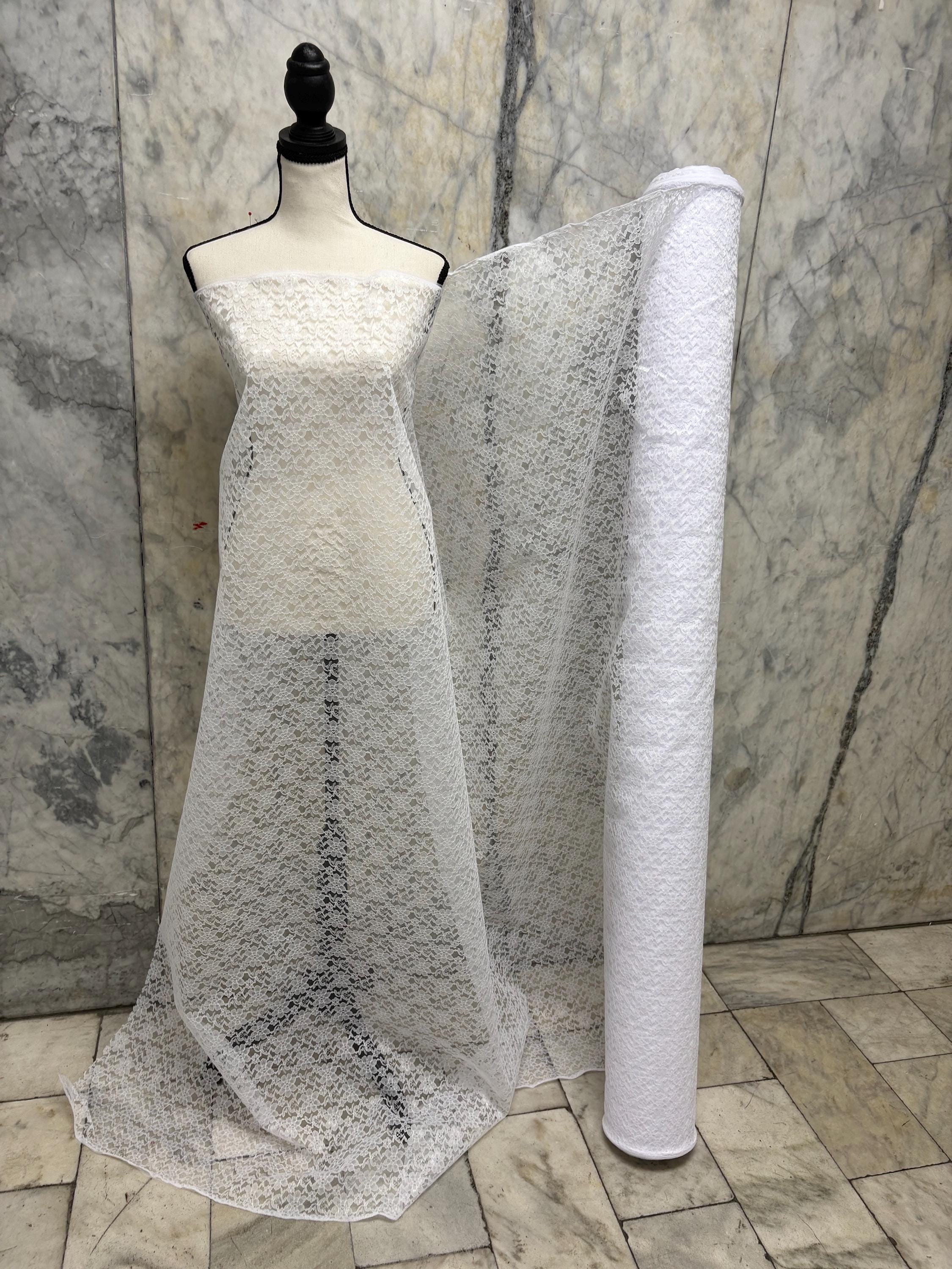 White Rachel Lace fabric design RP width 59". tela de encaje de color blanco