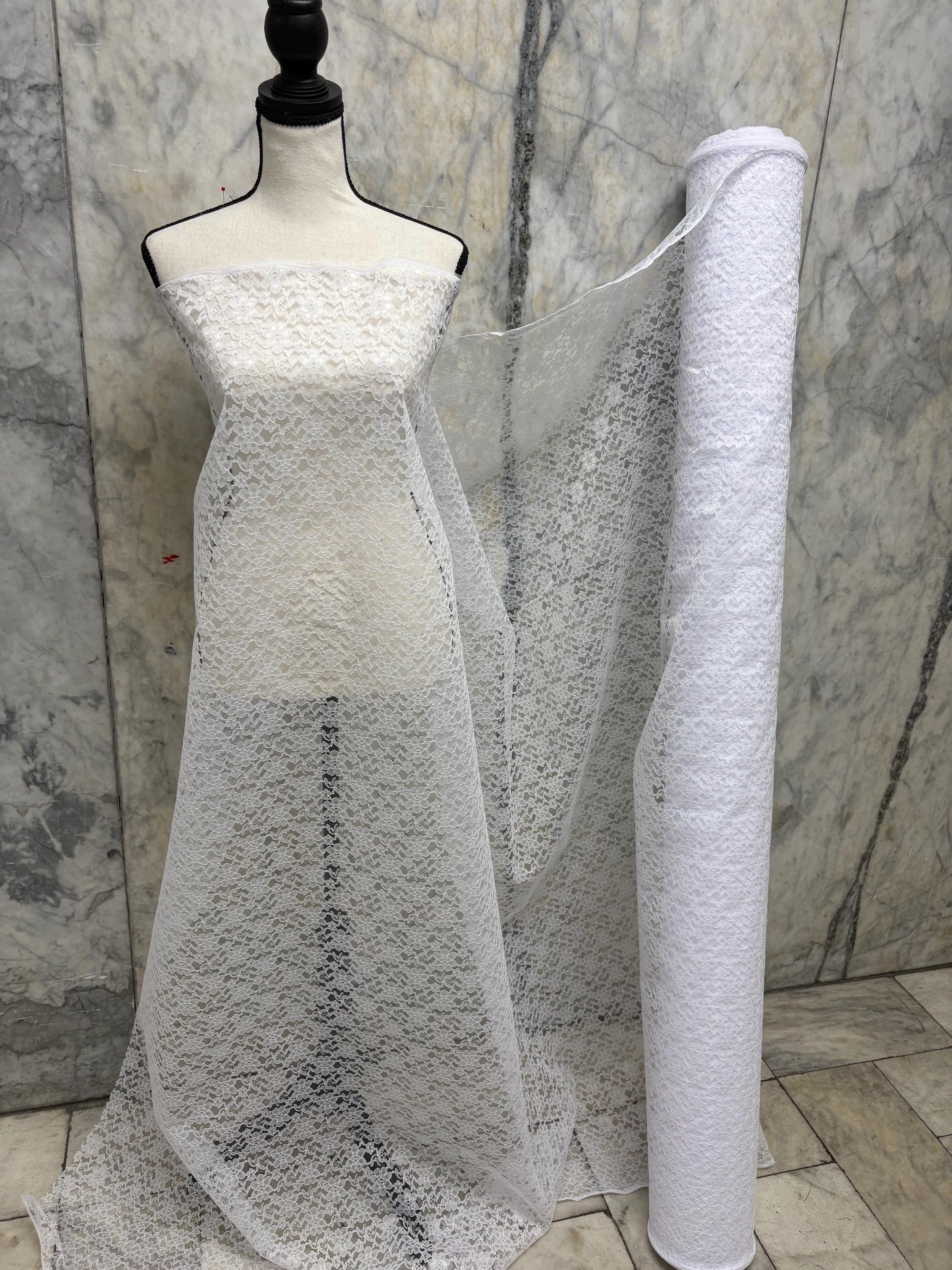 White Rachel Lace fabric design RP width 59". tela de encaje de color blanco