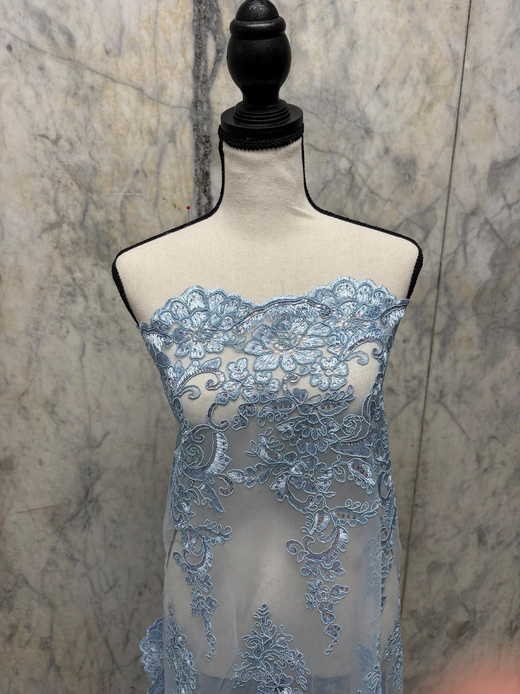 Blue Lace Fabric Design US50. Double scalloped sequence embroidered width 49/50 inches. condition New. sell by yard.