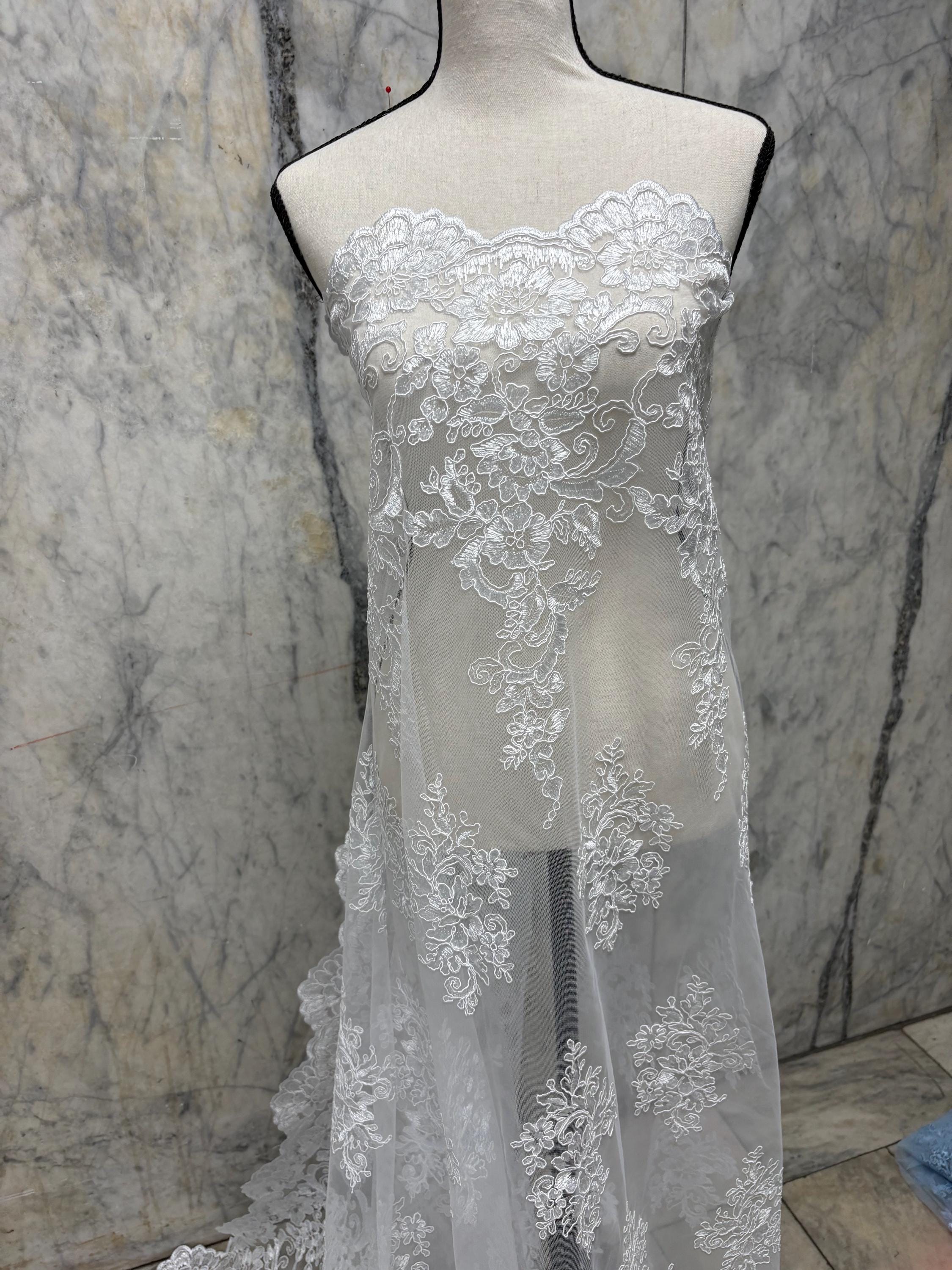 White Lace Fabric Design US50. Double scalloped sequence embroidered width 49/50 inches. condition New. sell by yard. tela de encaje blanco