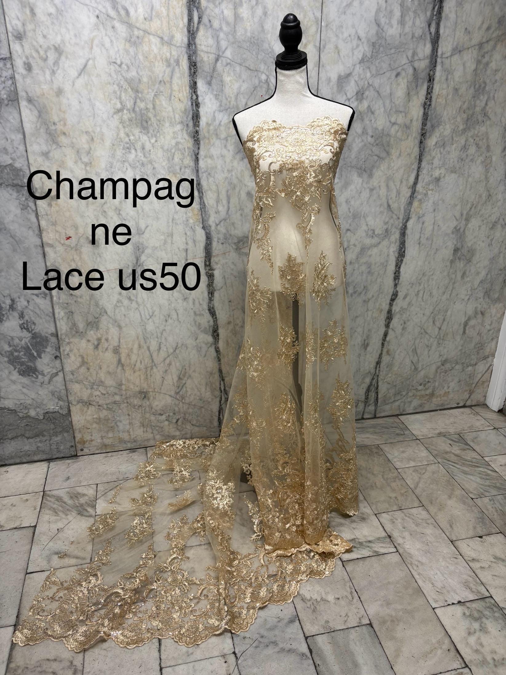 Lace Fabric Design US50. Double scalloped sequence embroidered width 49/50 inches. free sample shop with confidence.