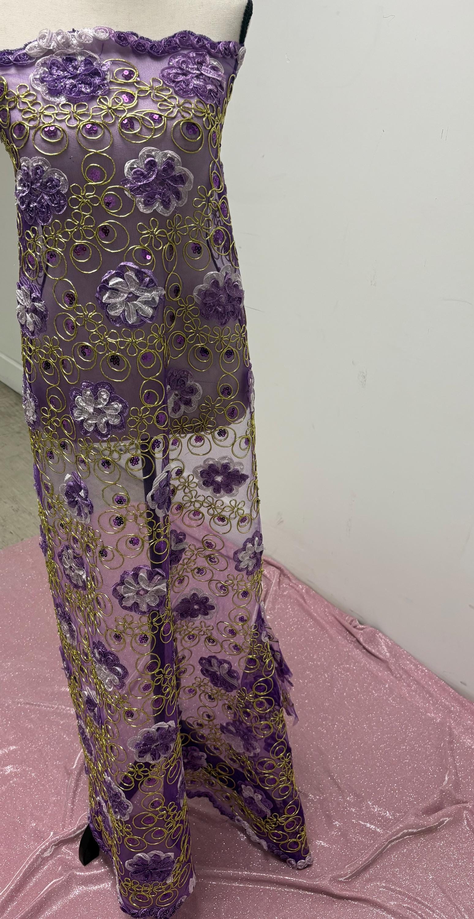 3-yard Lace ribbon corded double scalloped. Width 49/50". Color Purple sell by 3 yards increment continues.