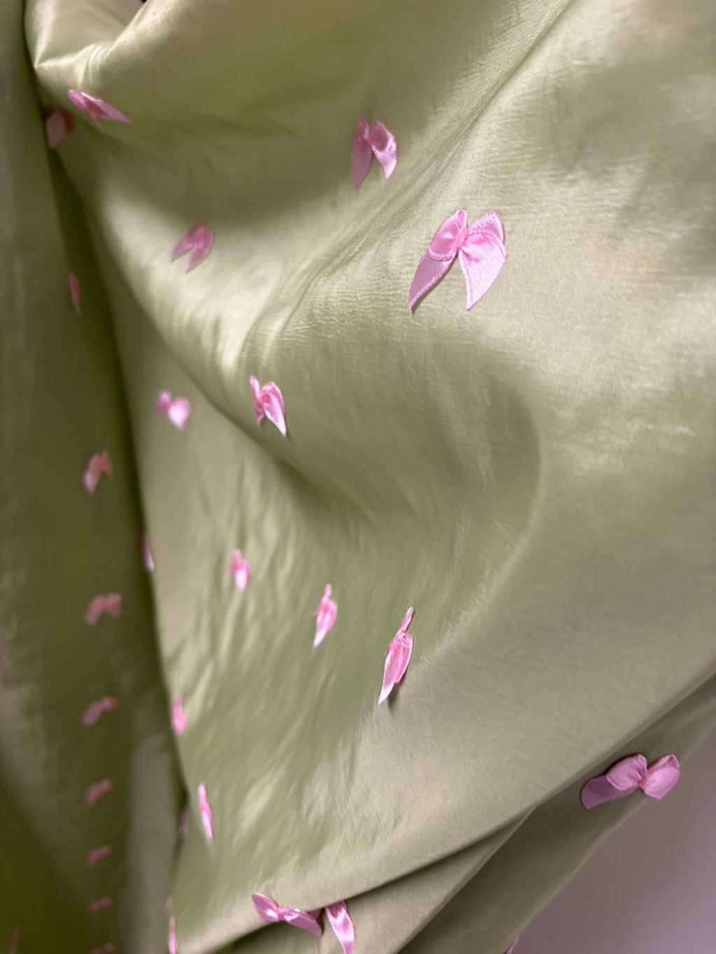 Lace ribbon double scalloped 3D pink butterfly . Width 49/50". Color Sage and pink sell by 3 yards increment continues.