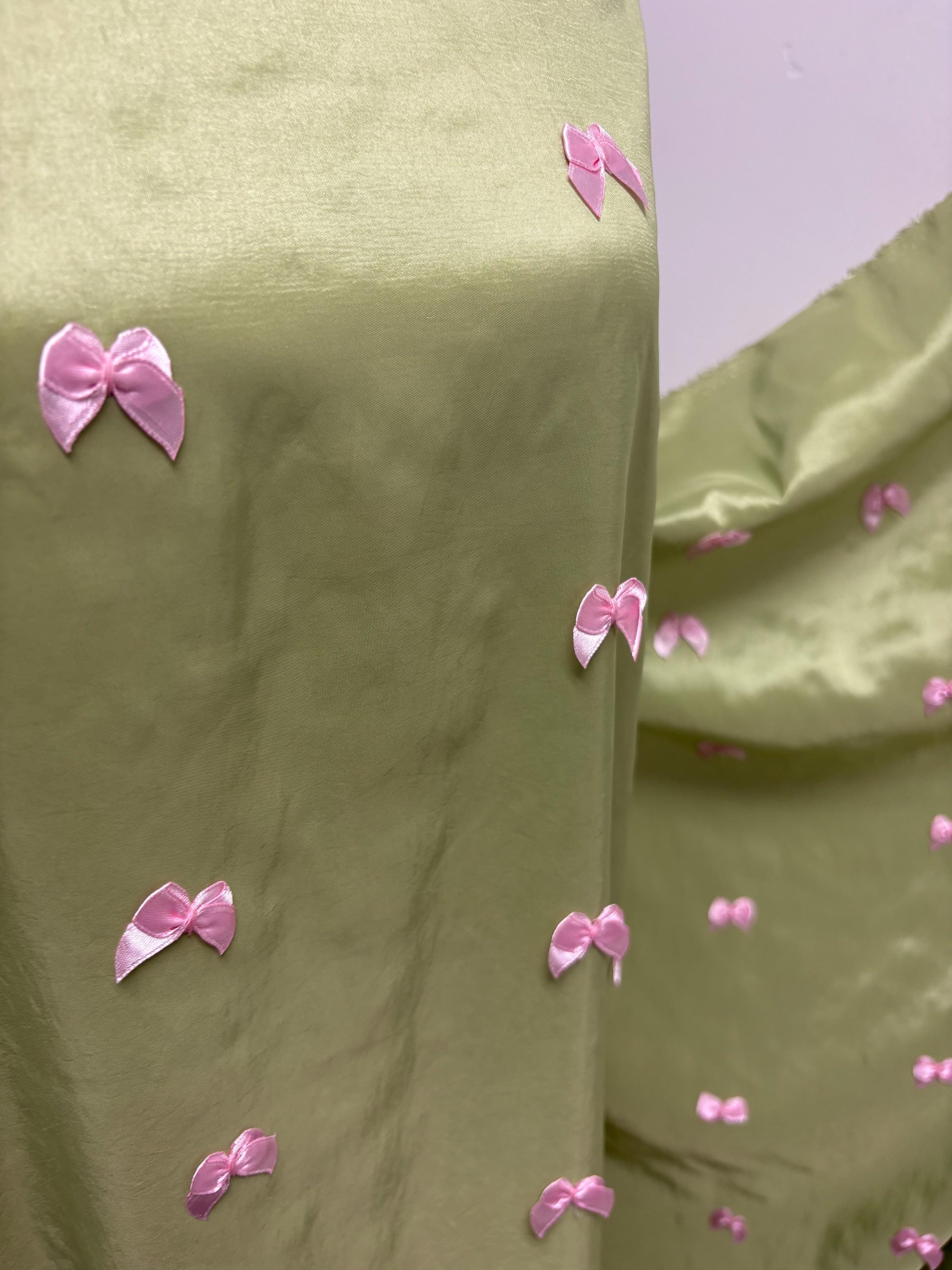 Lace ribbon double scalloped 3D pink butterfly . Width 49/50". Color Sage and pink sell by 3 yards increment continues.