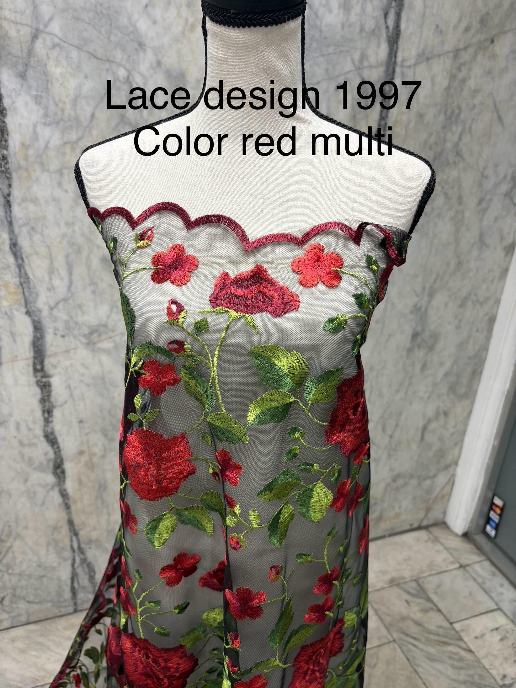 3 yards floral Embroidery Mesh Lace, width 49/50" red rose embroidery on black mesh fabric