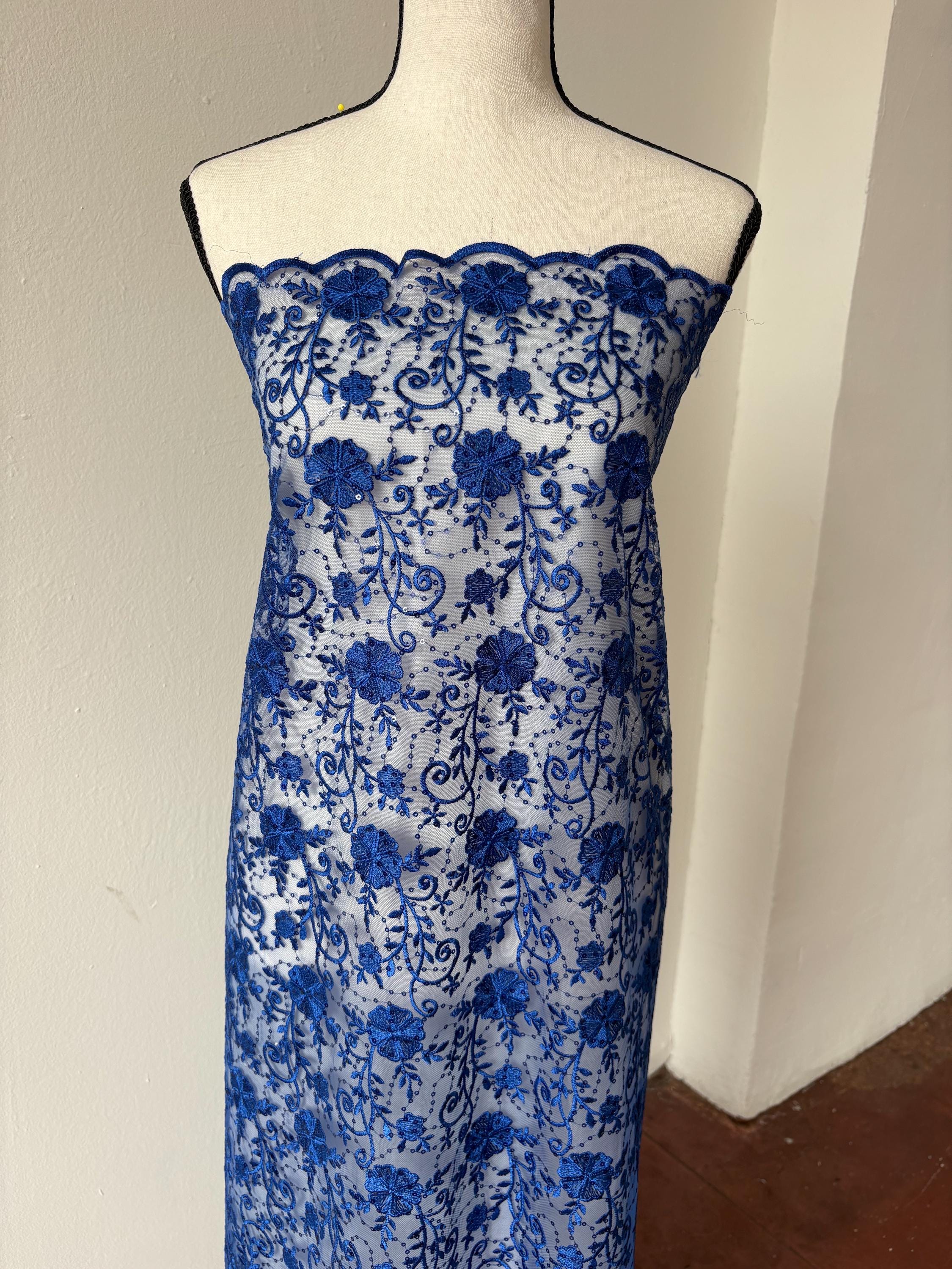 Royal lace fabric double scalloped embroidery sequence width 49". Design 04331279. shop with confidence ask fro free sample.