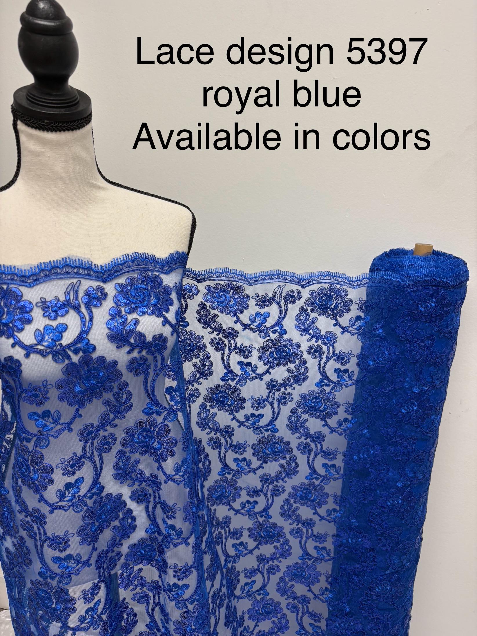 Royal Blue Lace fabric design 5397, double scalloped sequins embroidery color width 49/50".