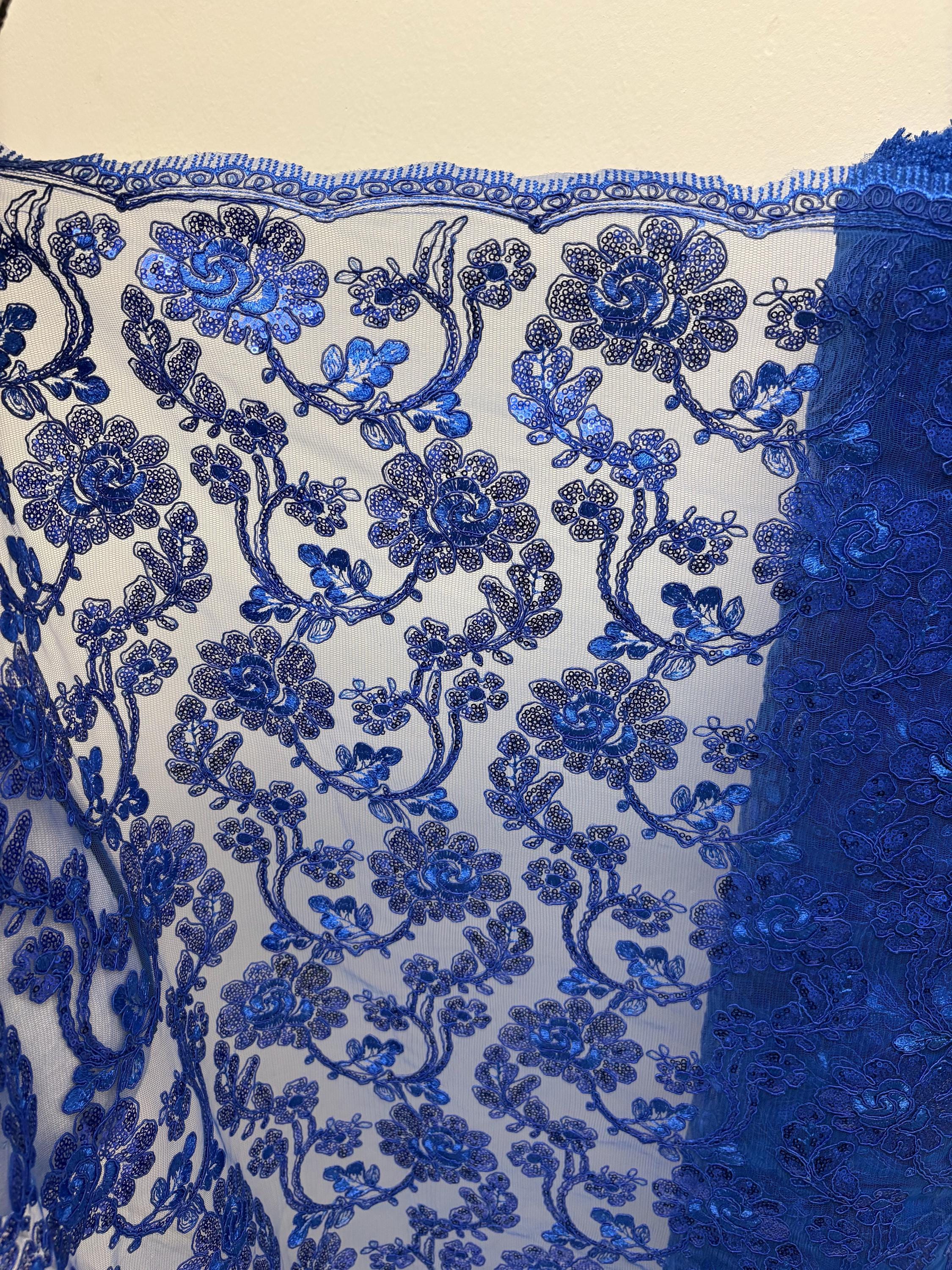 Royal Blue Lace fabric design 5397, double scalloped sequins embroidery color width 49/50".