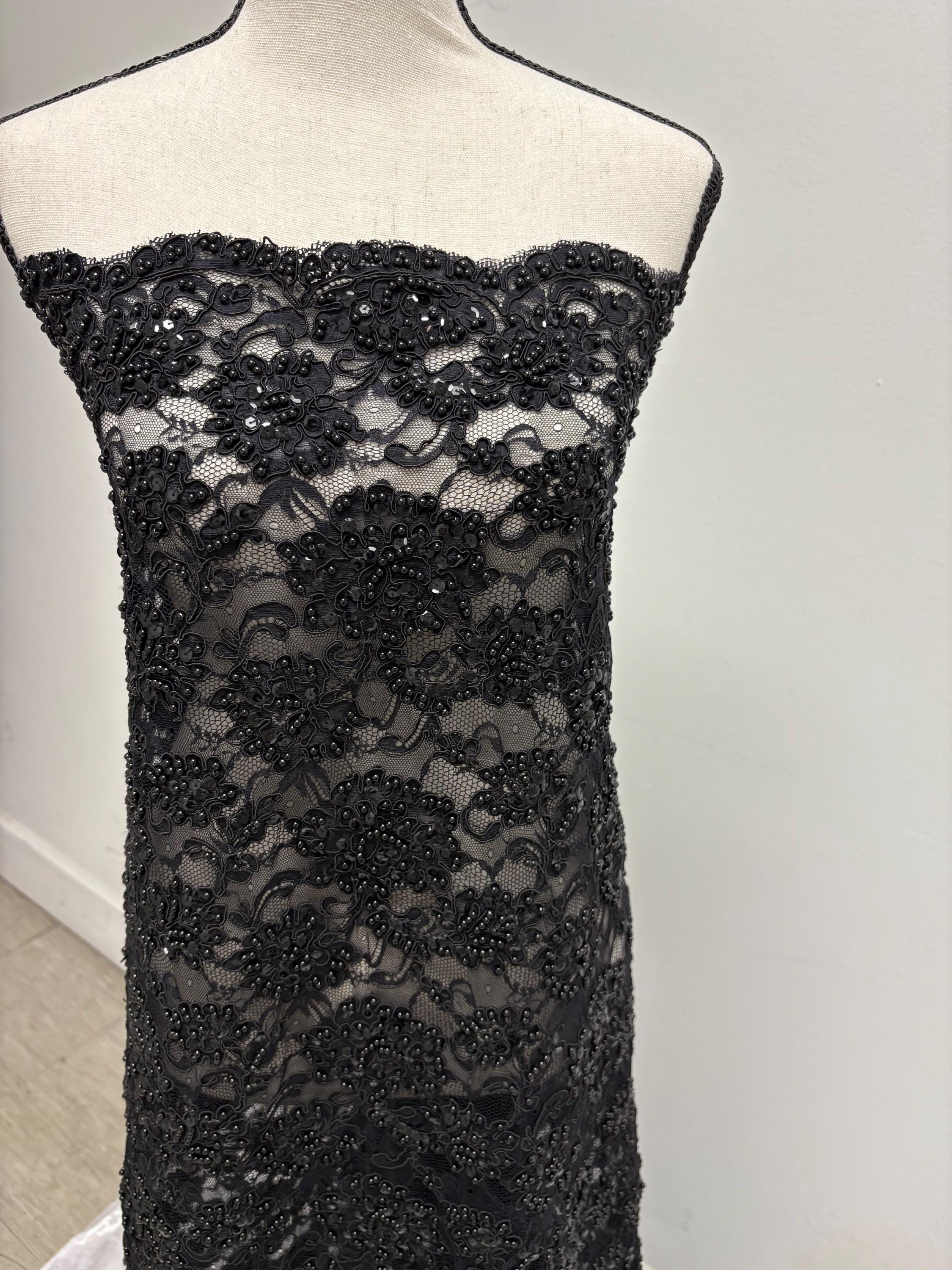 Formal Dress Beaded lace Fabric - Black - 49" Width