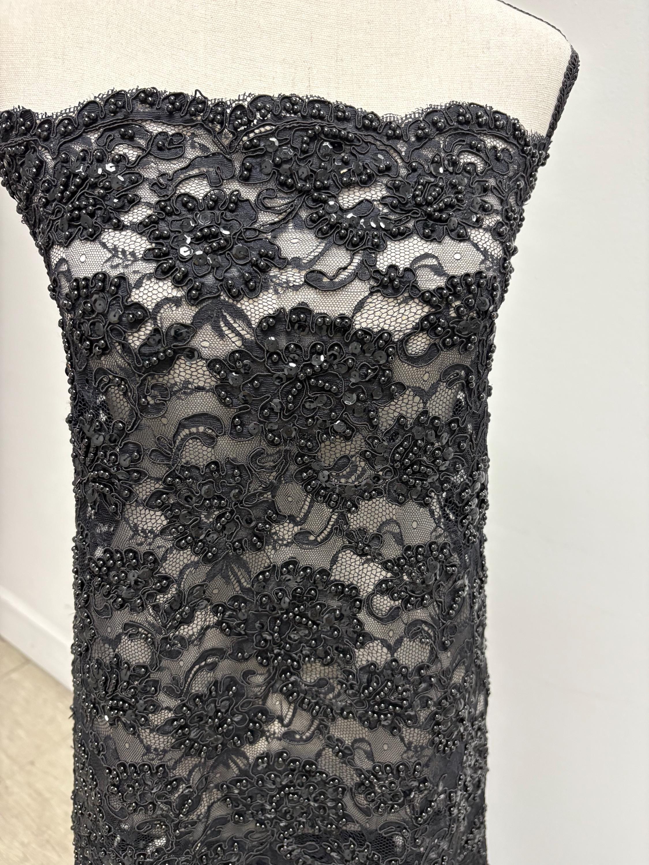 Black Beaded lace, Double scalloped Sequence Beaded Embroidery width 49/50" design# Beaded Lace. free sample.