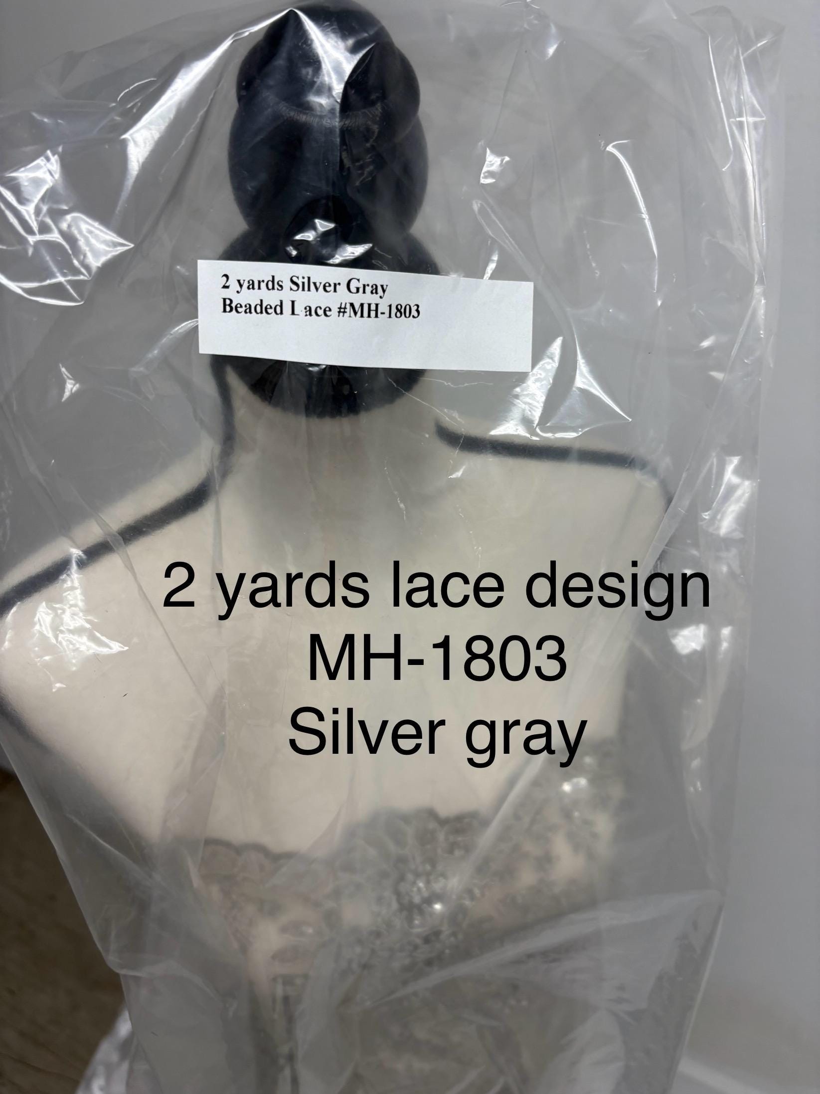 Silver Gray Beaded lace, Double scalloped Sequence Beaded Embroidery width 49/50" design MH-1803. free sample.