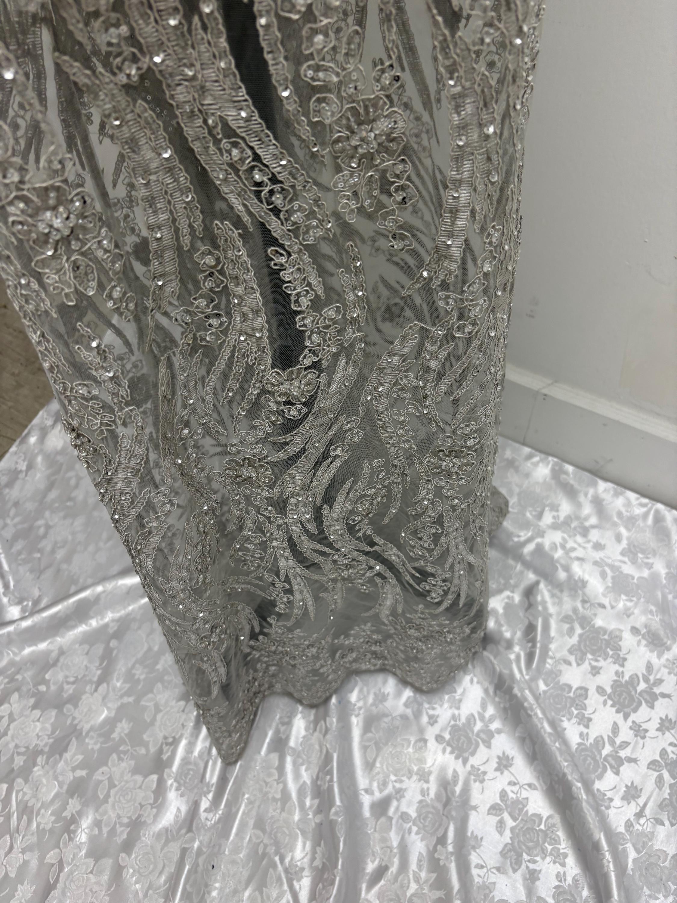 Silver Gray Beaded lace, Double scalloped Sequence Beaded Embroidery width 49/50" design MH-1803. free sample.