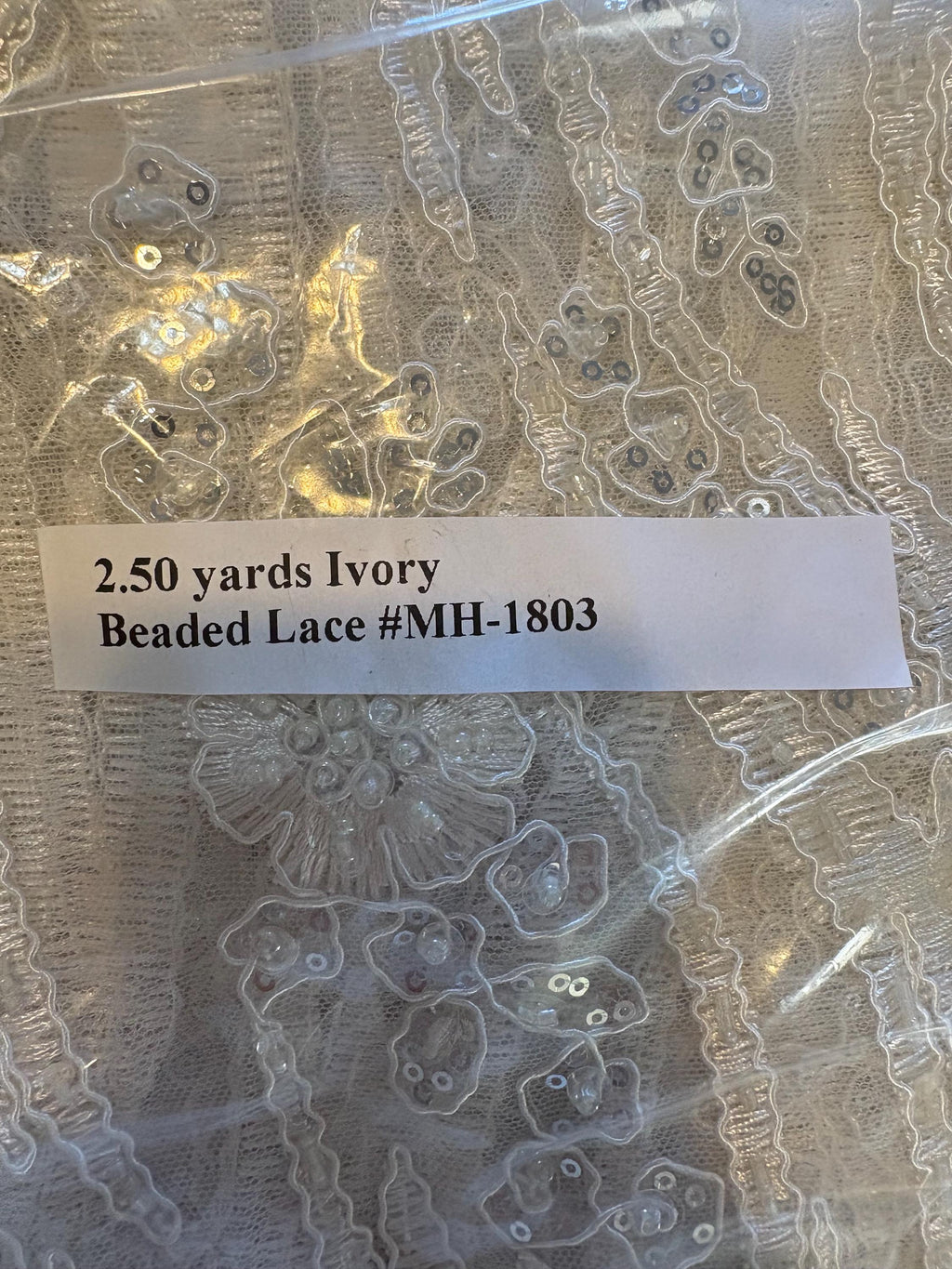 Ivory Beaded lace, Double scalloped Sequence Beaded Embroidery width 49/50" design MH-1803. free sample.