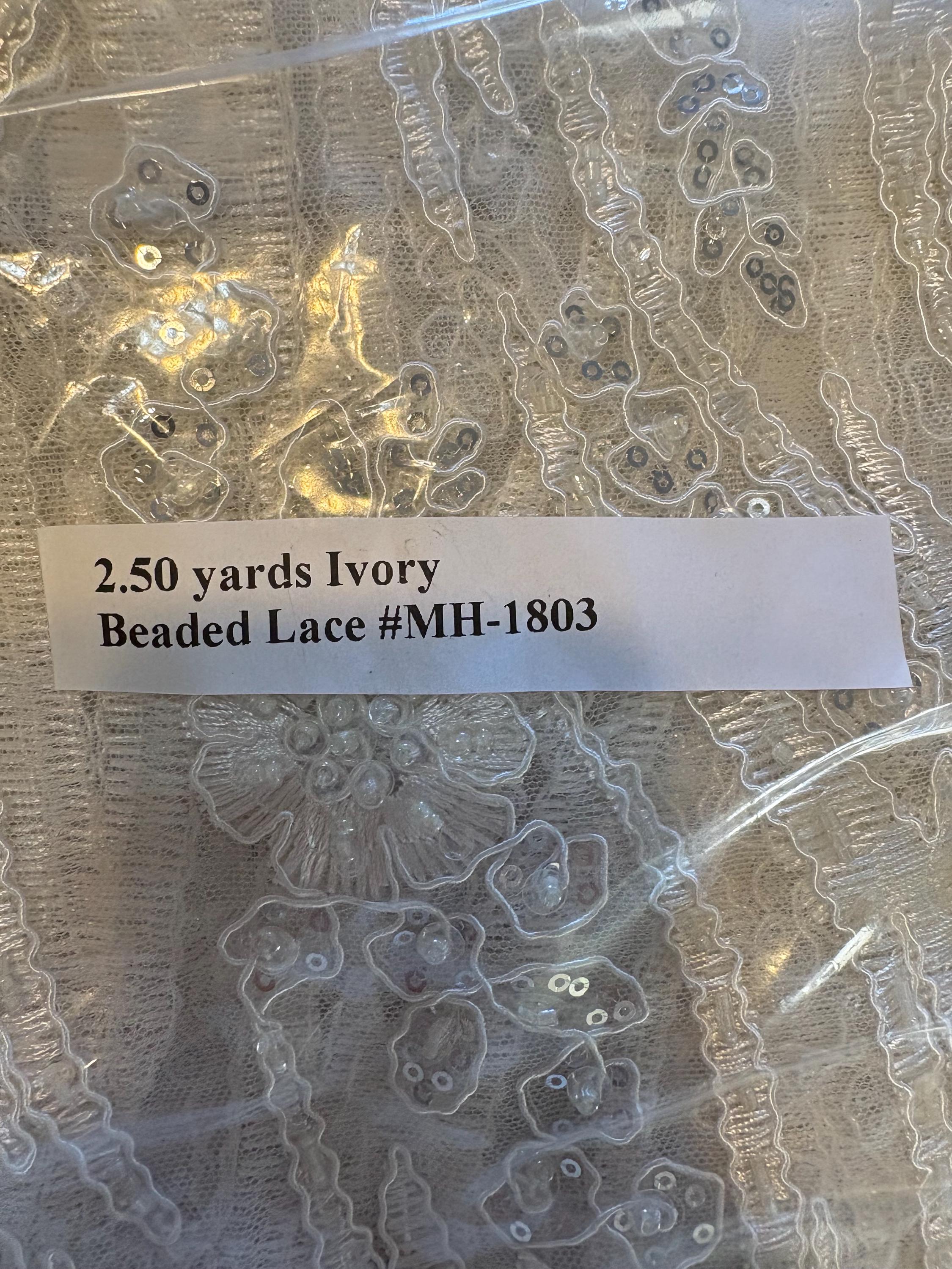 Ivory Beaded lace, Double scalloped Sequence Beaded Embroidery width 49/50" design MH-1803. free sample.