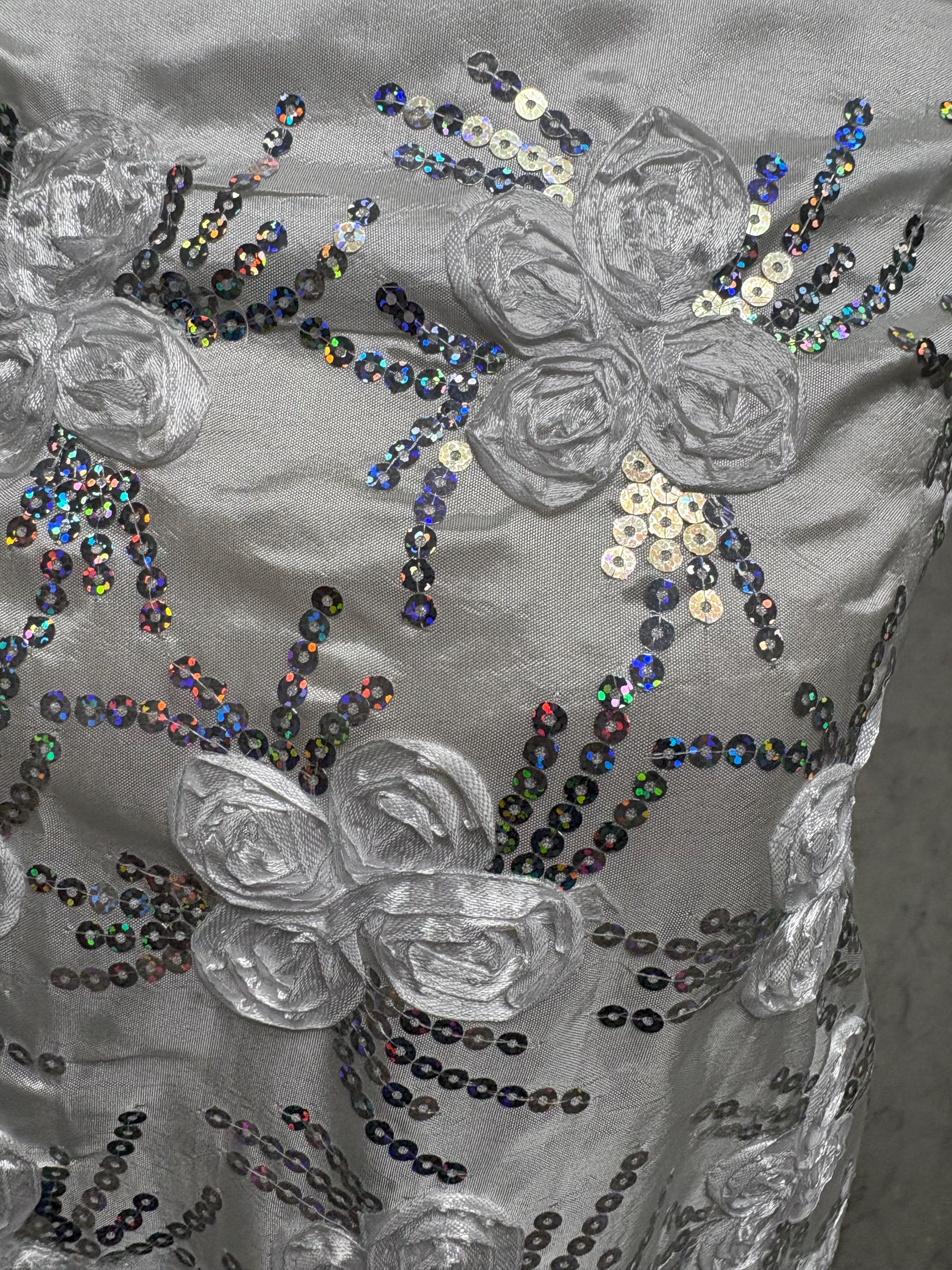 White embroidery sequence taffeta bridal fabric. design JH-120529-1.rose bud pattern. tela de encaje de color blanco