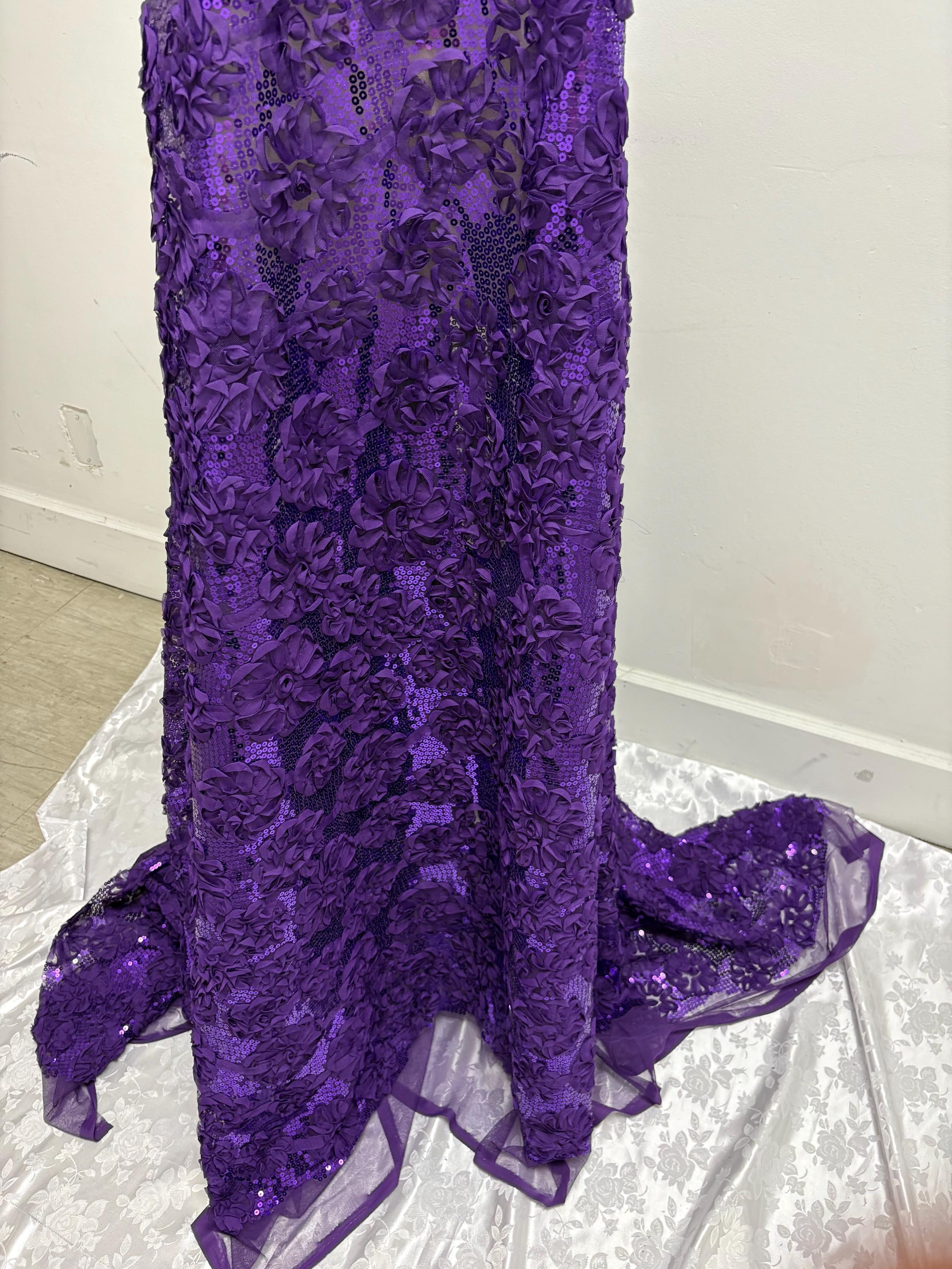 Purple Chiffon sequence ribbon on mesh fabric. Style Big flower JH-120322-9. plain mesh on both side.