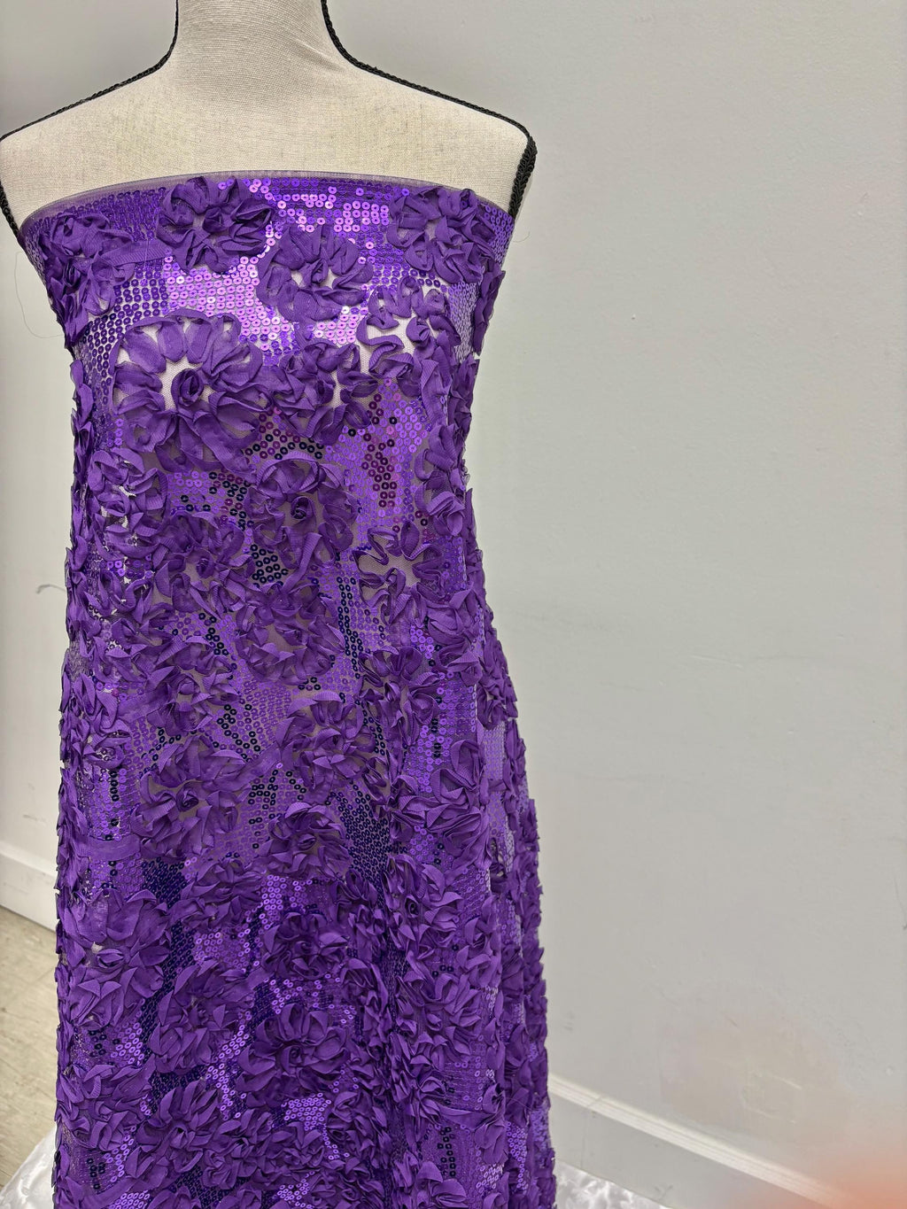 Purple Chiffon sequence ribbon on mesh fabric. Style Big flower JH-120322-9. plain mesh on both side.