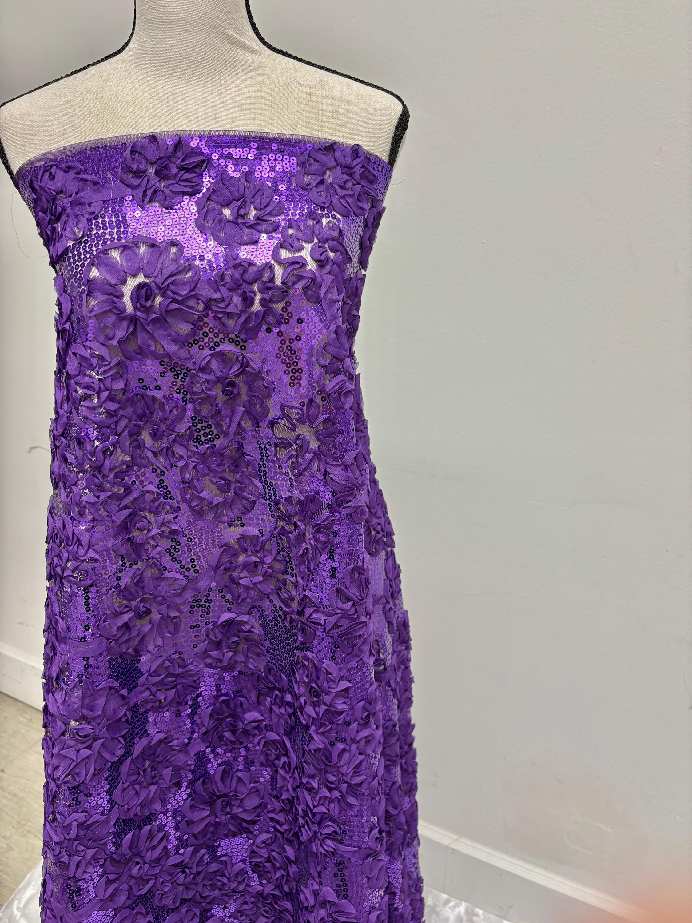 Purple Chiffon sequence ribbon on mesh fabric. Style Big flower JH-120322-9. plain mesh on both side.