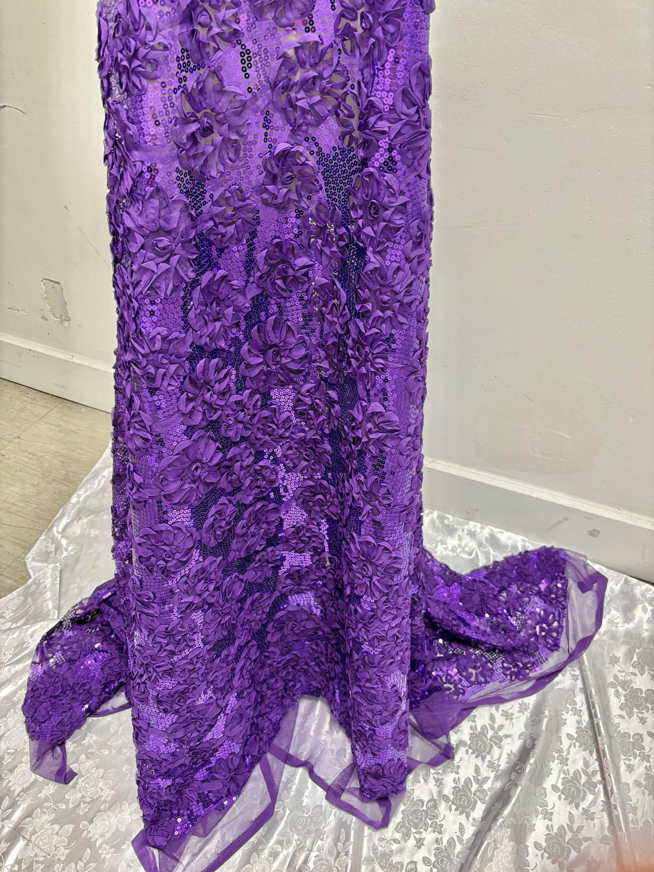 Purple Chiffon sequence ribbon on mesh fabric. Style Big flower JH-120322-9. plain mesh on both side.