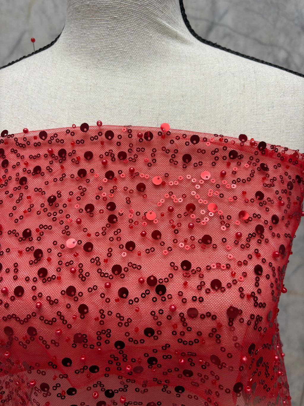 Beaded Sequins mesh - Red - 50" Width