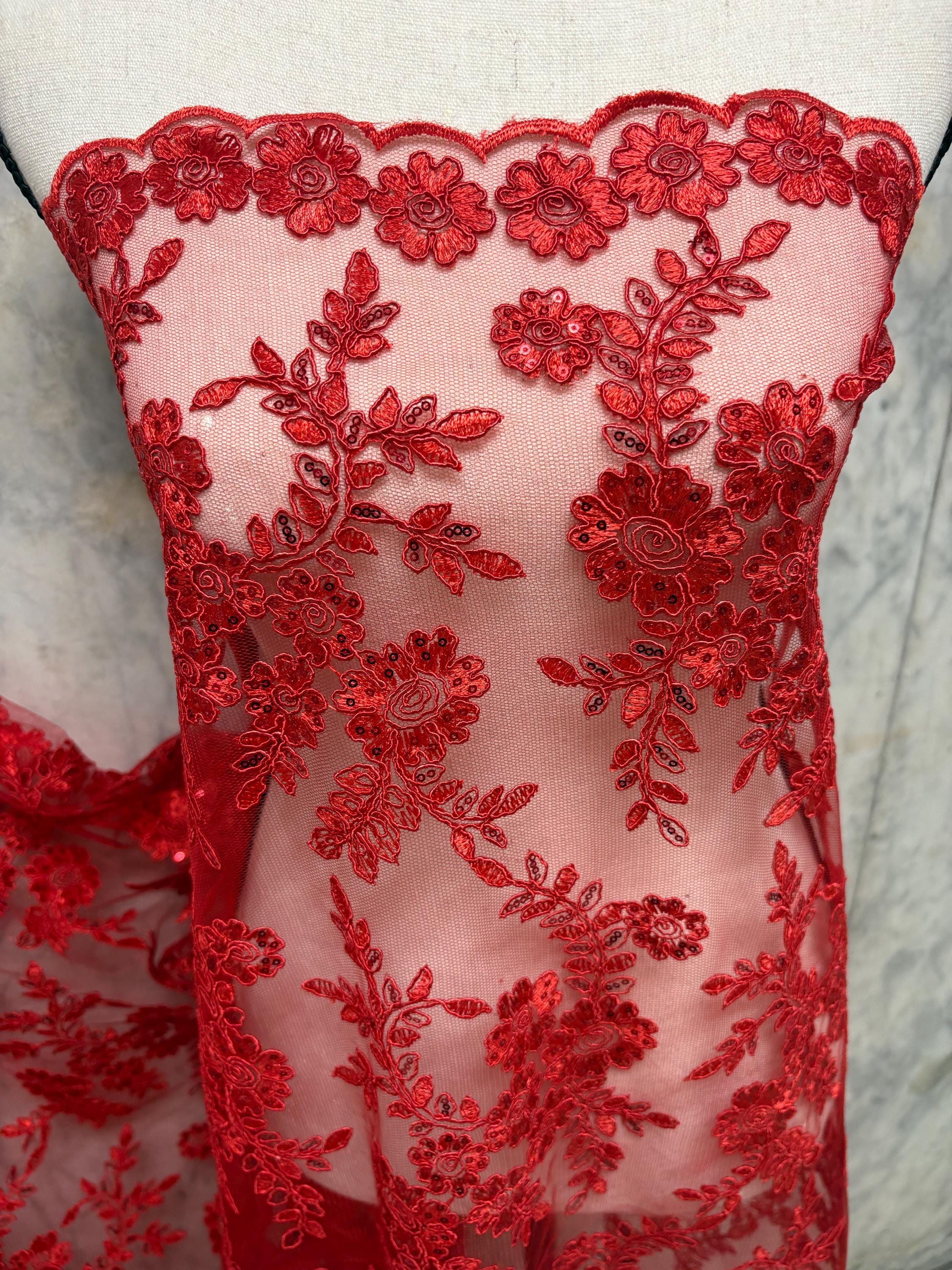 Red Lace fabric design bloom 6 width 49"