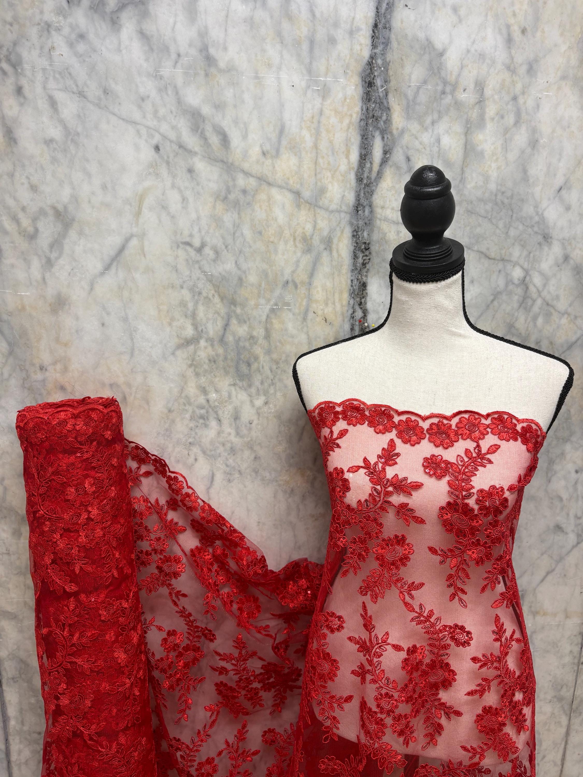 Red Lace fabric design bloom 6 width 49"