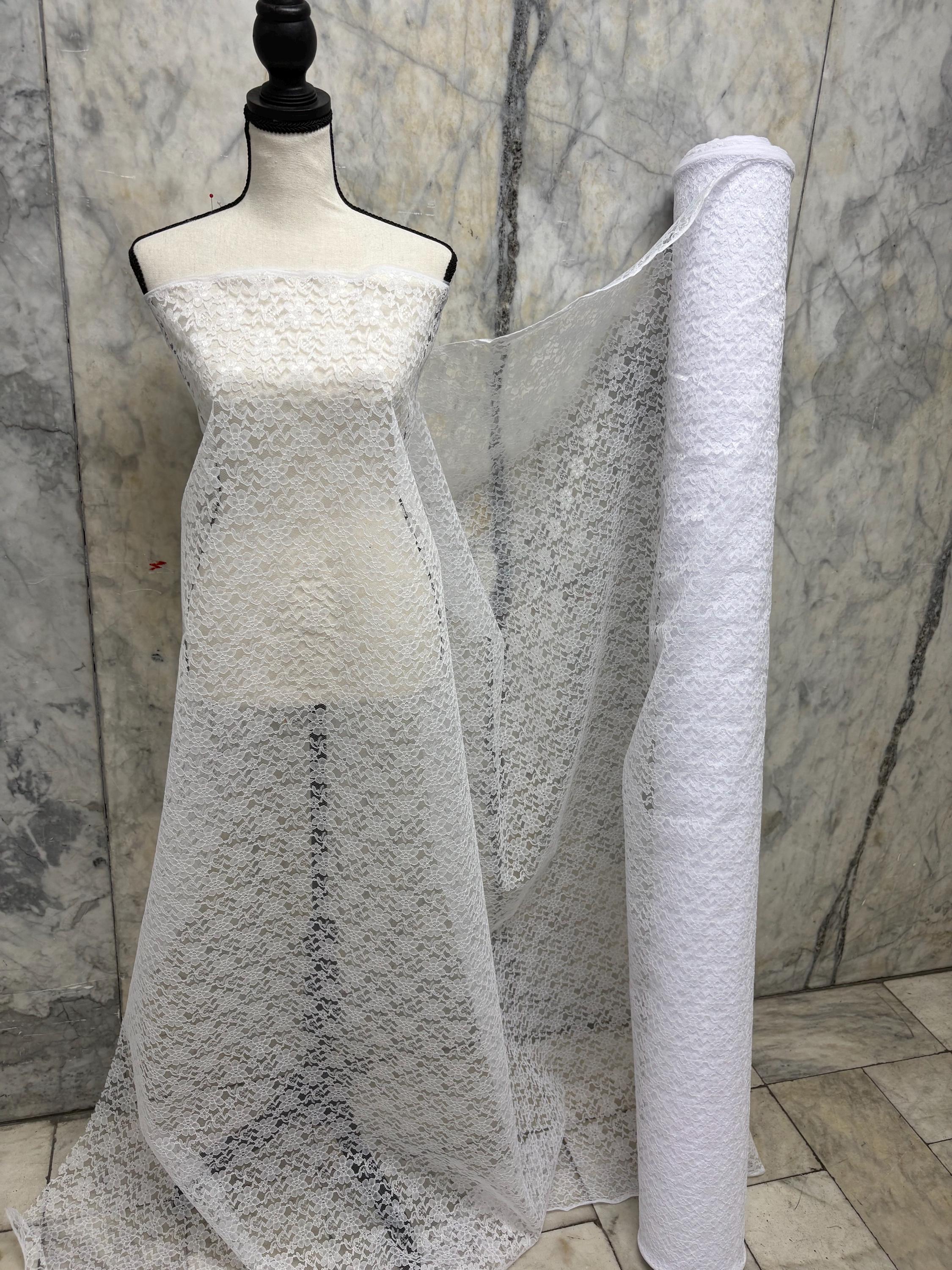 White Rachel Lace fabric design RP width 59". tela de encaje de color blanco