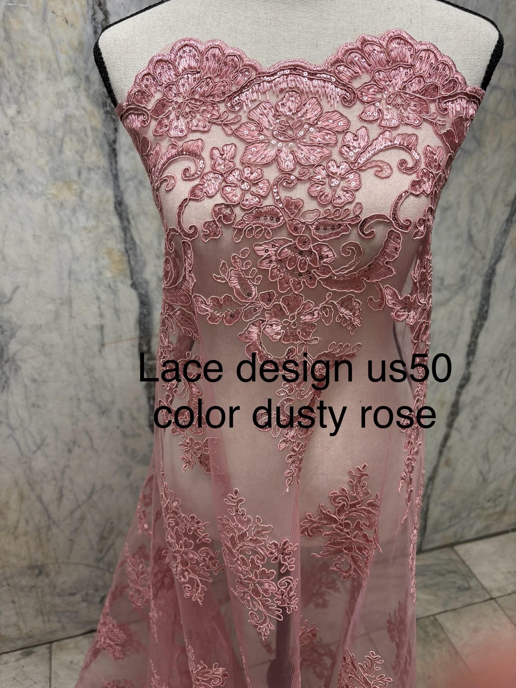 Lace Fabric Design US50. Double scalloped sequence embroidered width 49/50 inches. free sample shop with confidence.