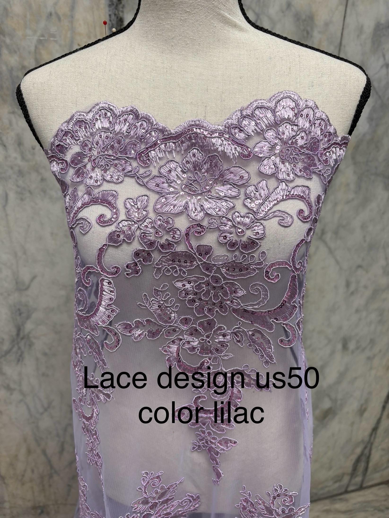 Lace Fabric Design US50. Double scalloped sequence embroidered width 49/50 inches. free sample shop with confidence.