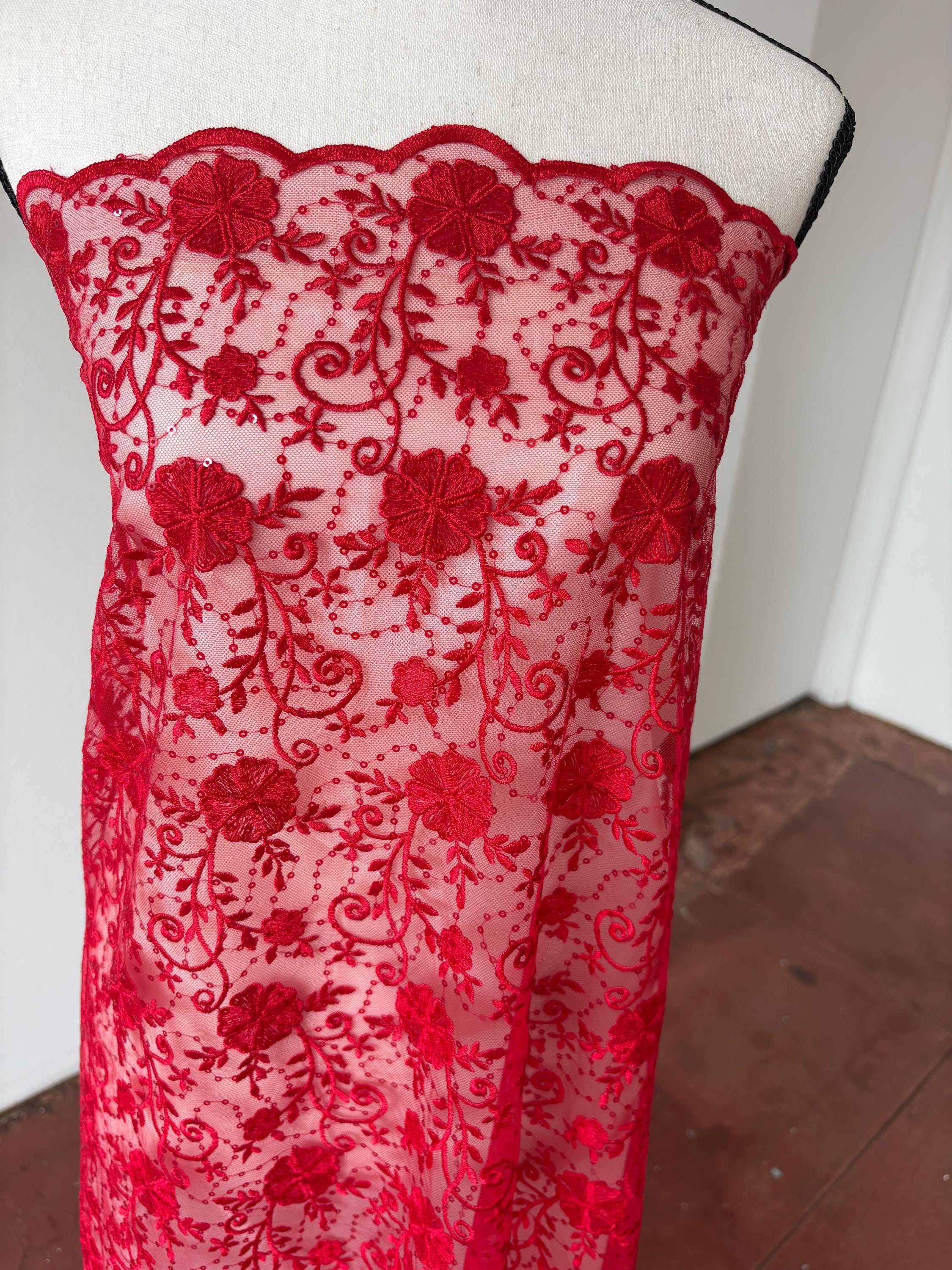 Lace fabric - Red - 49" Width