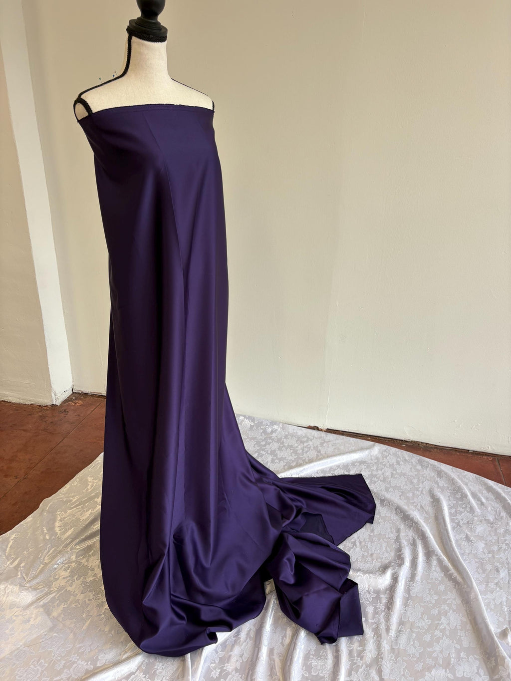 Purple dull satin fabric, 58/60” wide, made of polyester – an excellent choice for gowns.