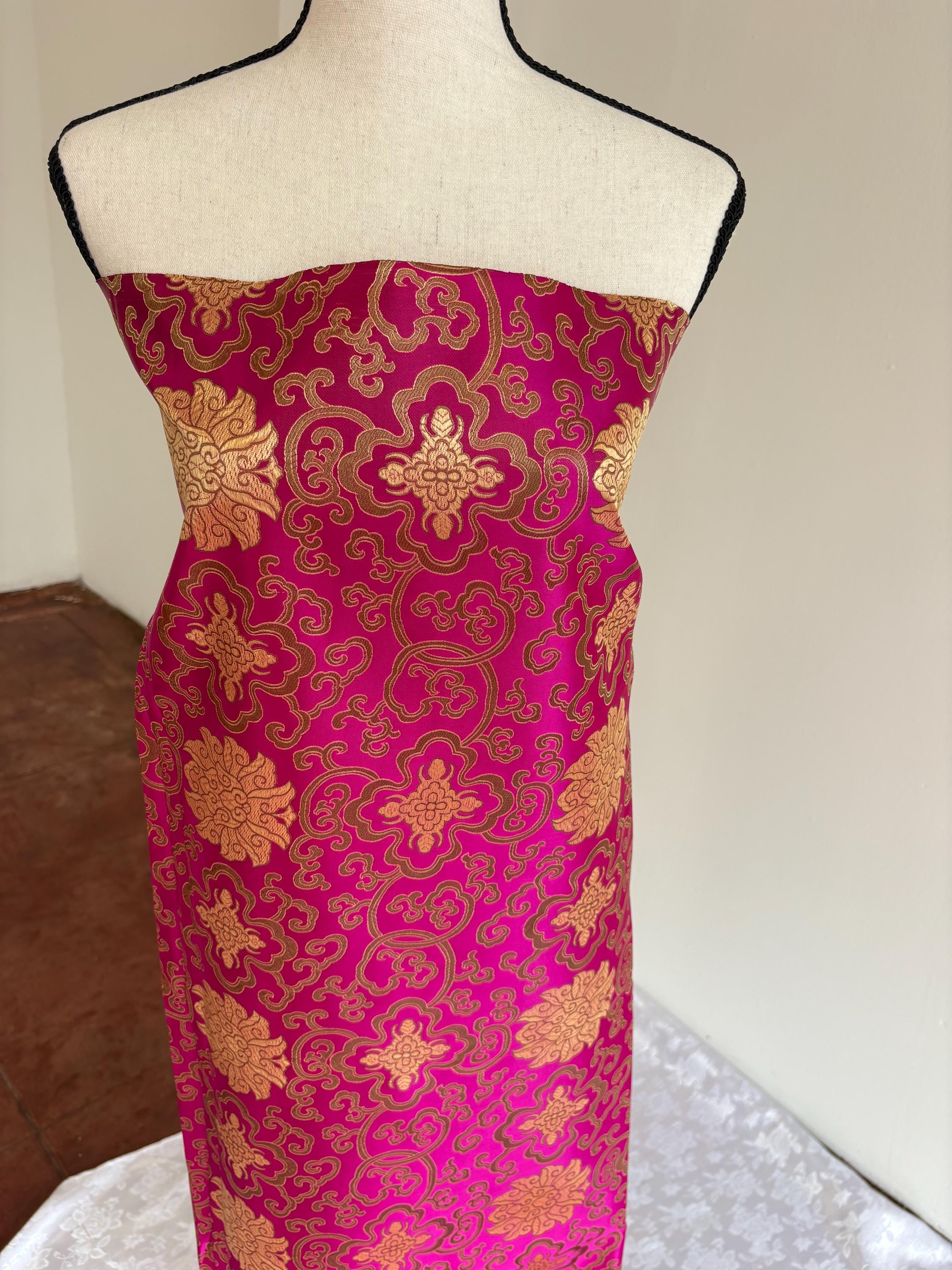 Satin Brocade fabric, 36” wide – also known as Asian satin or Oriental Chinese embroidered brocade.