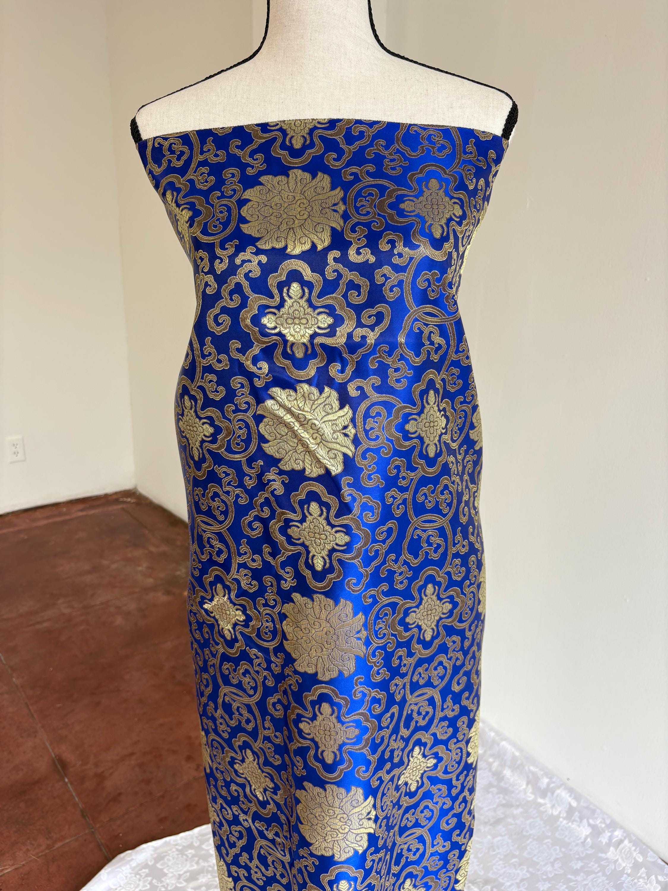 Satin Brocade fabric, 36” wide – also known as Asian satin or Oriental Chinese embroidered brocade.