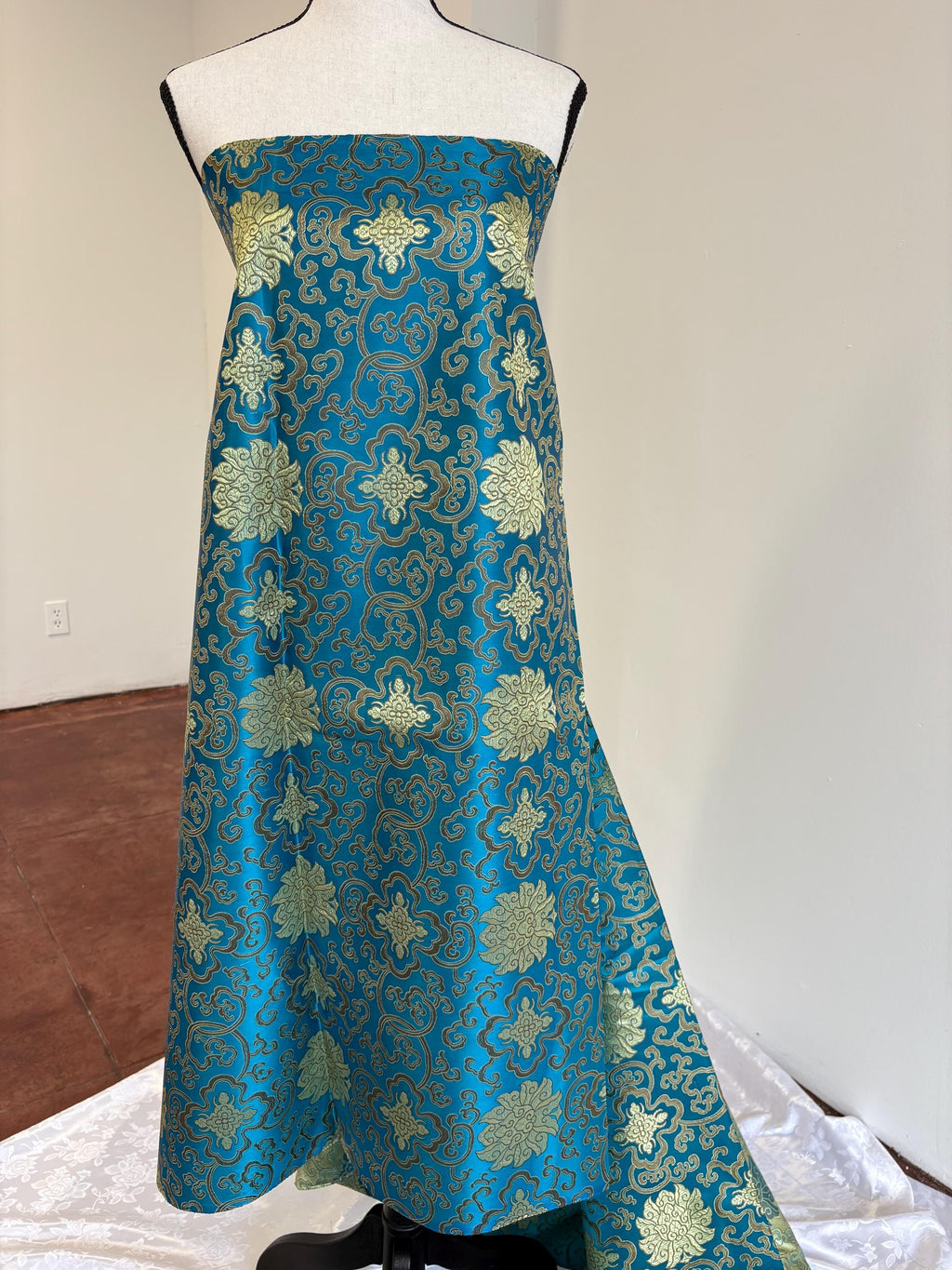 Satin Brocade fabric, 36” wide – also known as Asian satin or Oriental Chinese embroidered brocade.