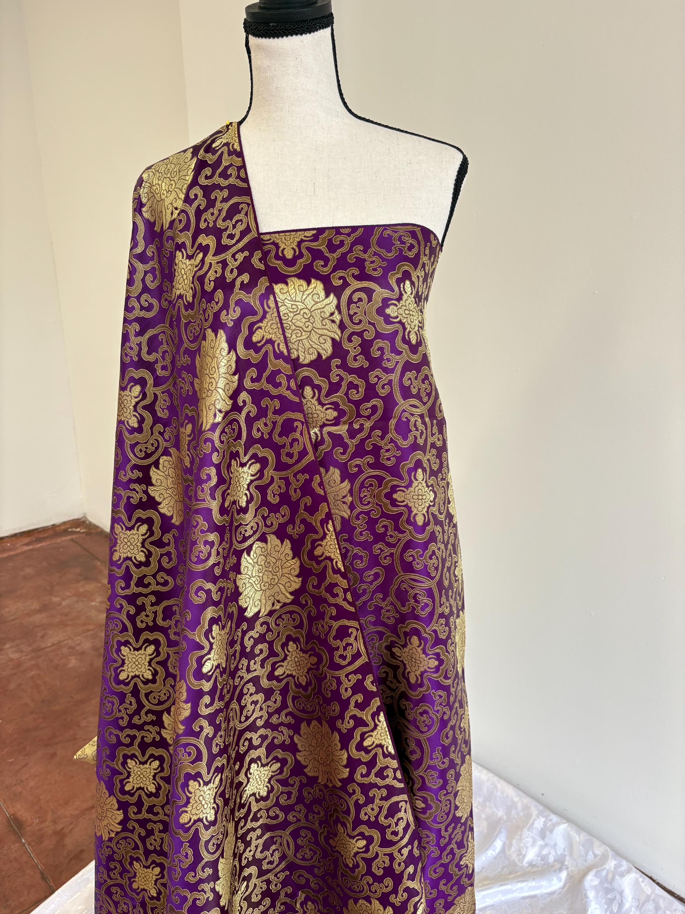 Purple brocade fabric, 36” wide – also known as Asian satin or Oriental Chinese embroidered brocade.
