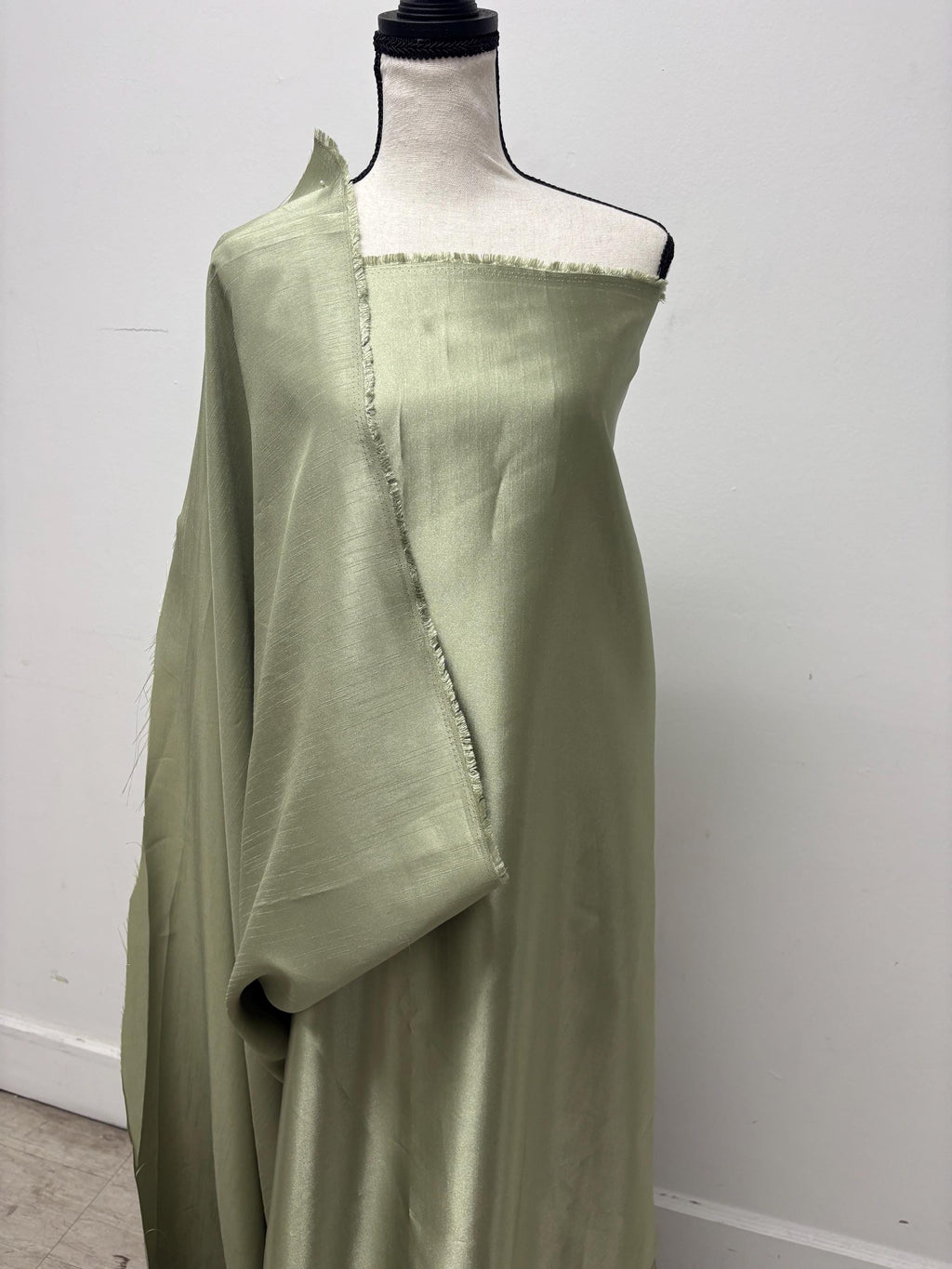 Sage color satin shantung Fabric width 58" polyester double sided dull and shiny.