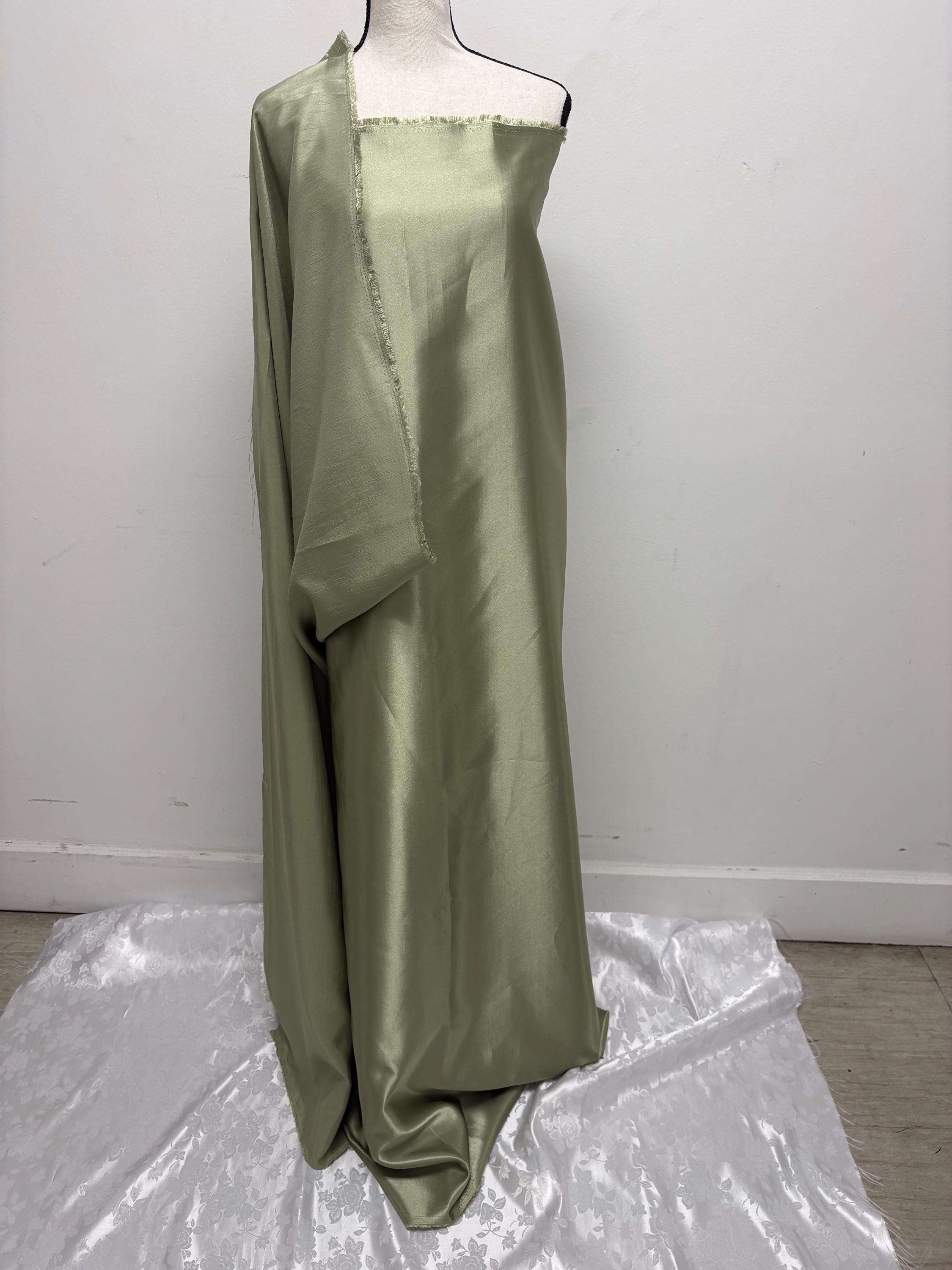 Sage color satin shantung Fabric width 58" polyester double sided dull and shiny.