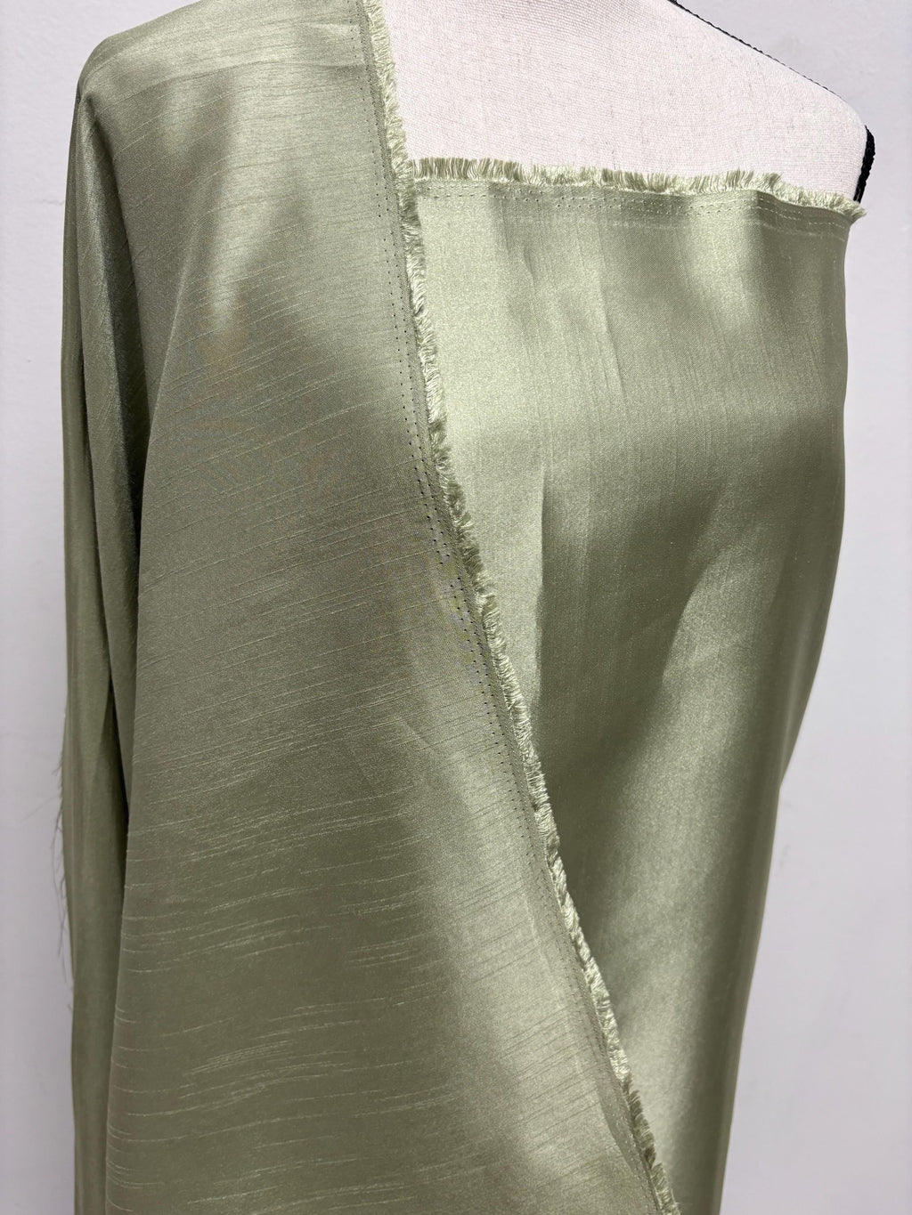 Sage color satin shantung Fabric width 58" polyester double sided dull and shiny.