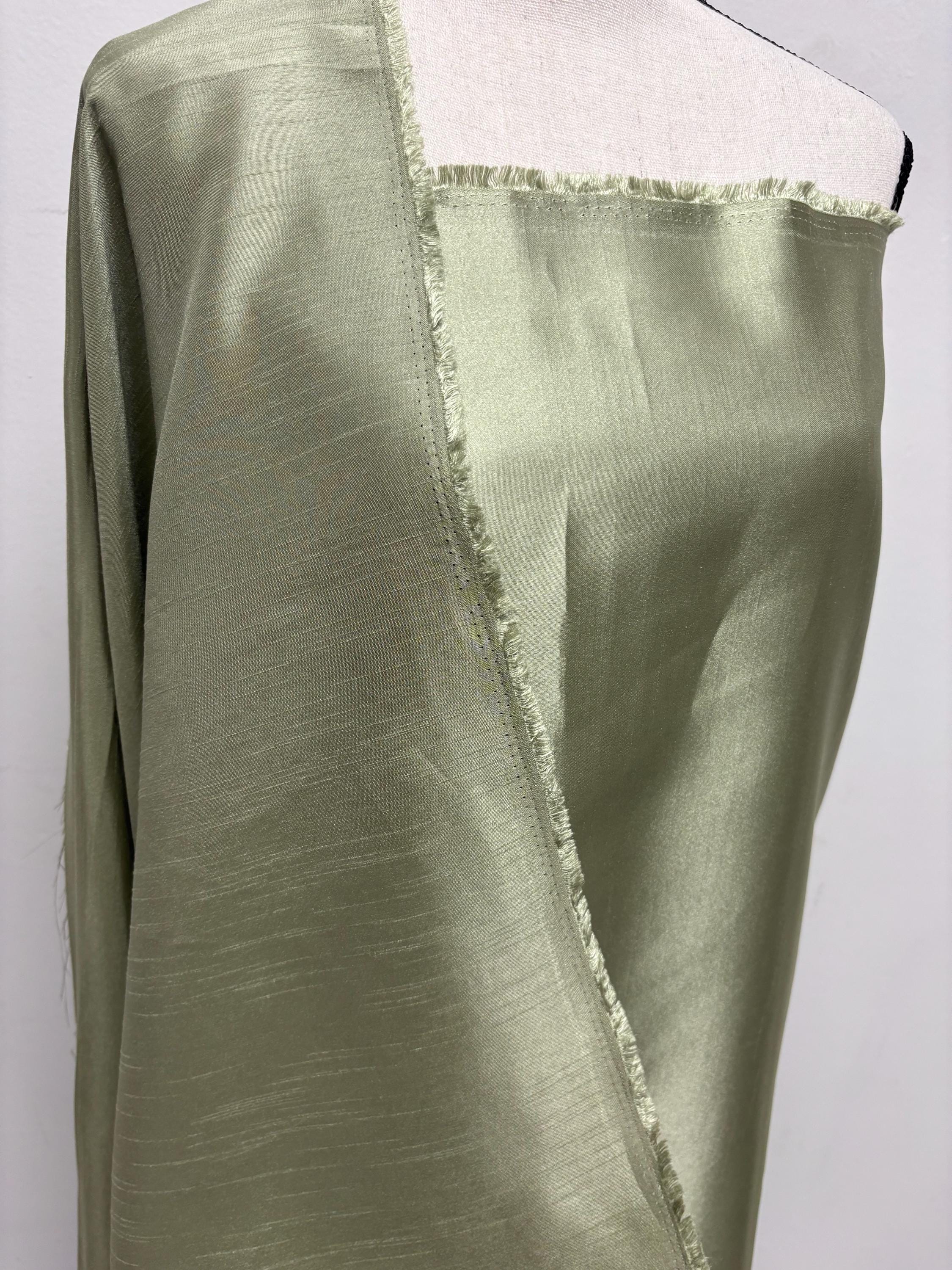 Sage color satin shantung Fabric width 58" polyester double sided dull and shiny.