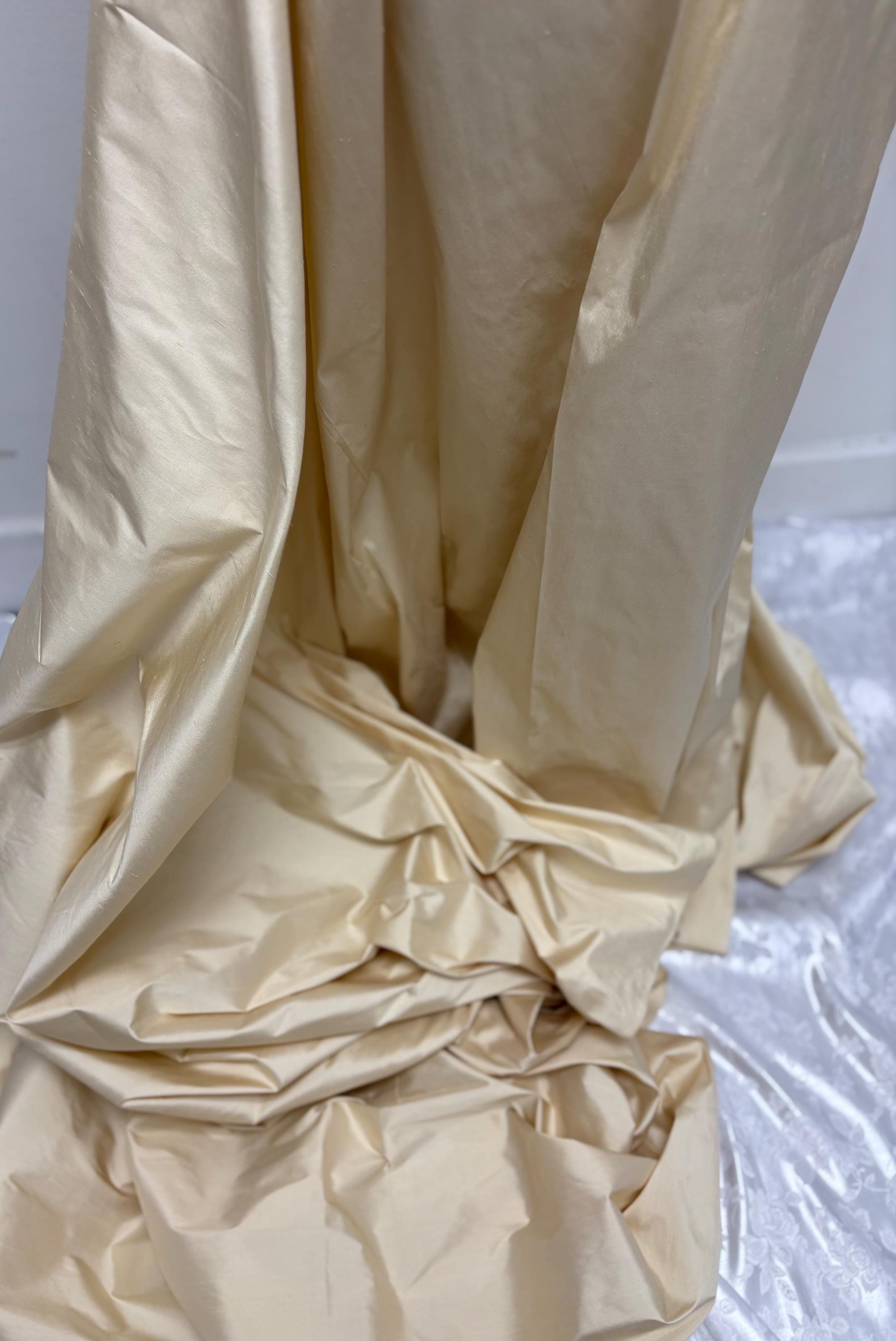100% silk Dupioni Taffeta 2 1/4 yards cut width 54" color Dark Champagne. Fabric has slubbed. Check description. item #1196