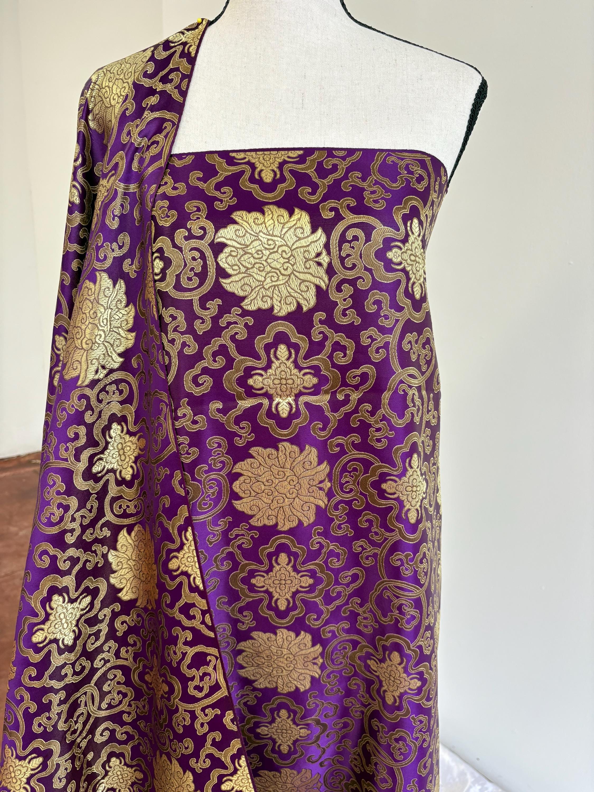 Satin Brocade fabric, 36” wide – also known as Asian satin or Oriental Chinese embroidered brocade.