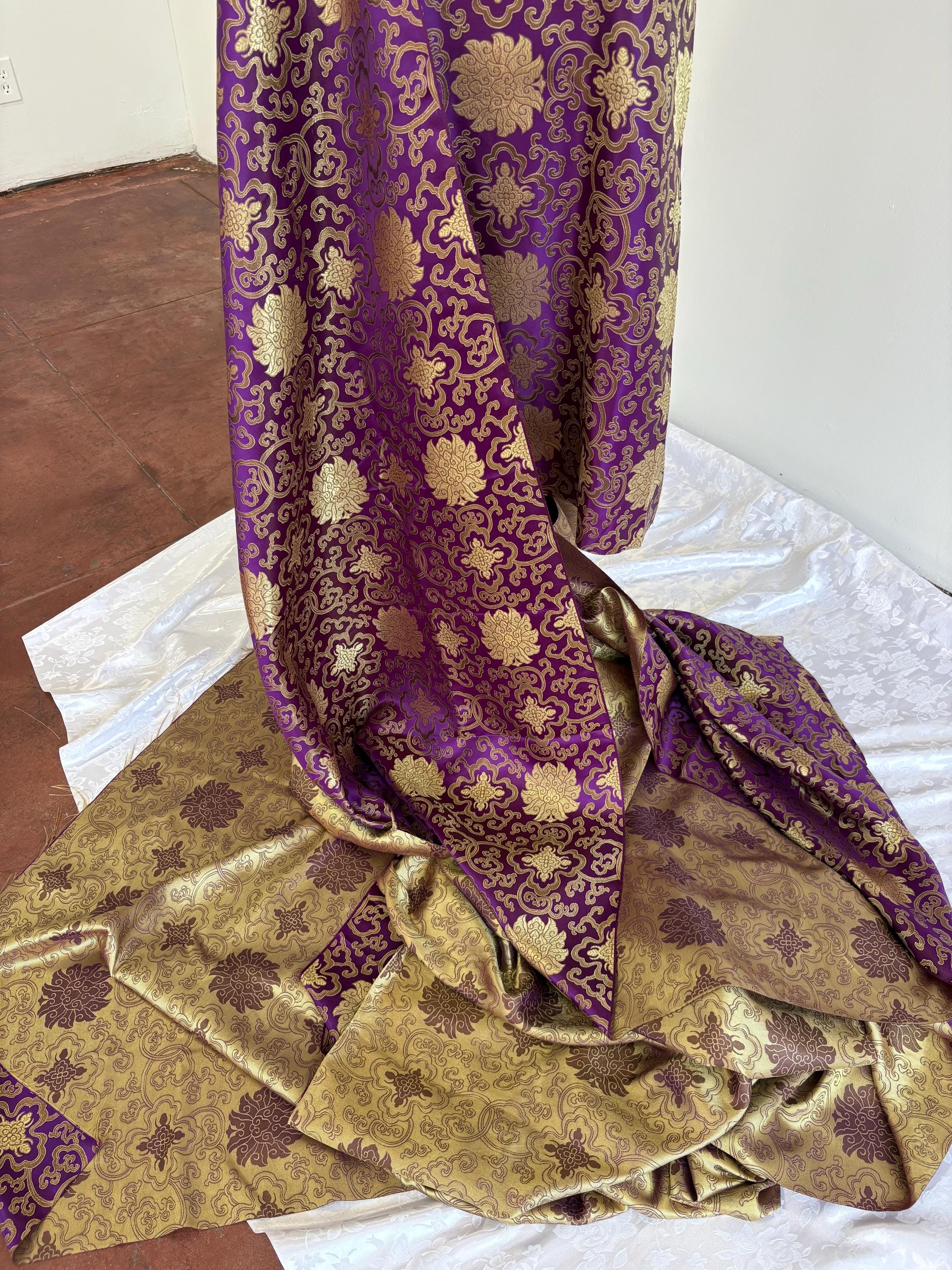 Purple brocade fabric, 36” wide – also known as Asian satin or Oriental Chinese embroidered brocade.